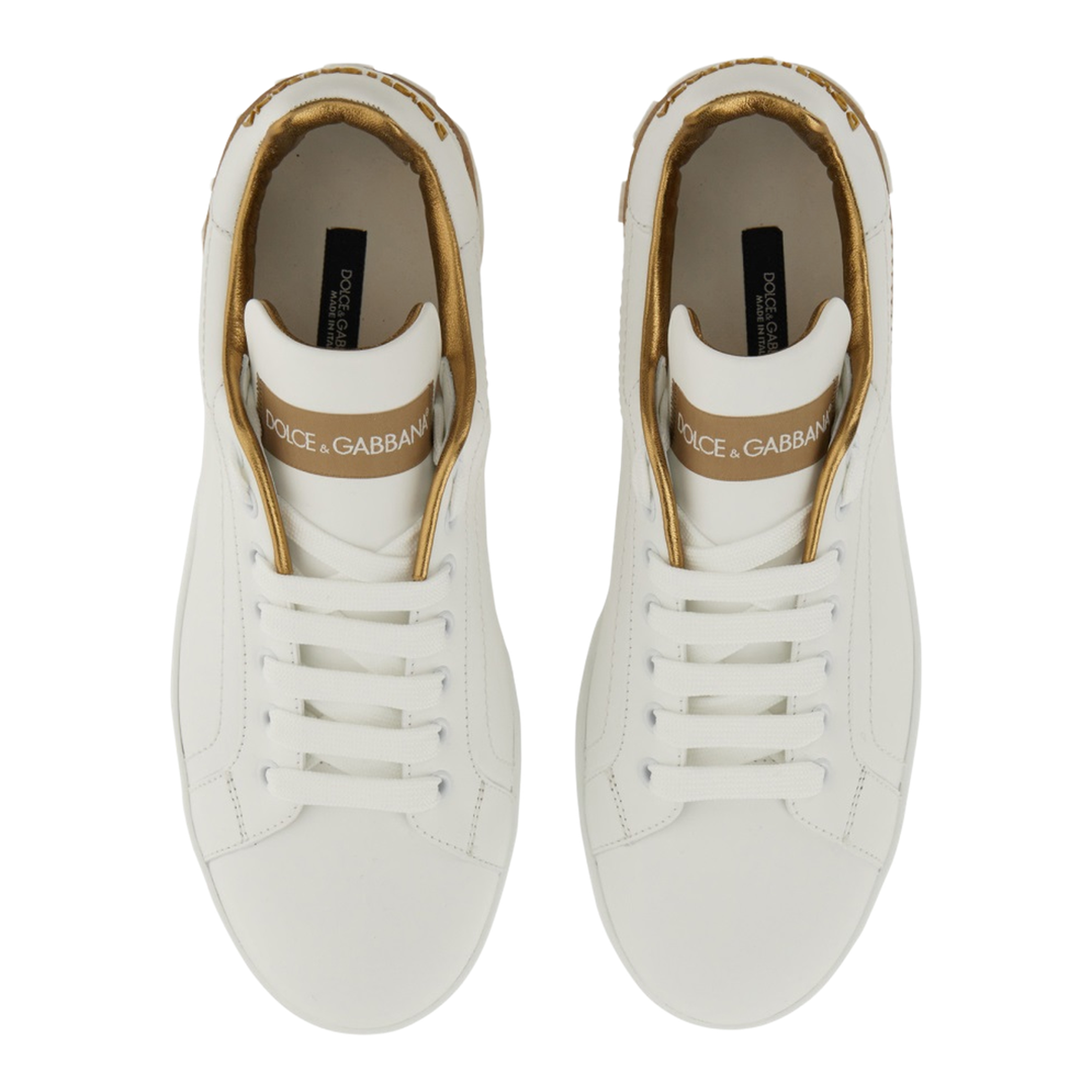 White Calfskin Low-Top Sneakers with Gold Details