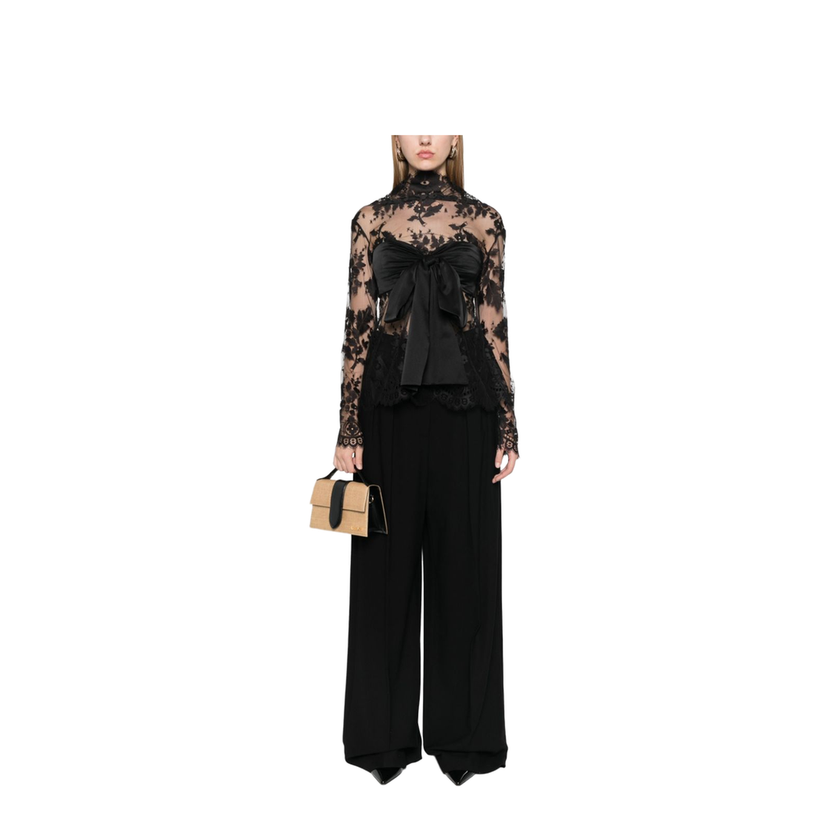 Black Illustration Lace Bow Bodice