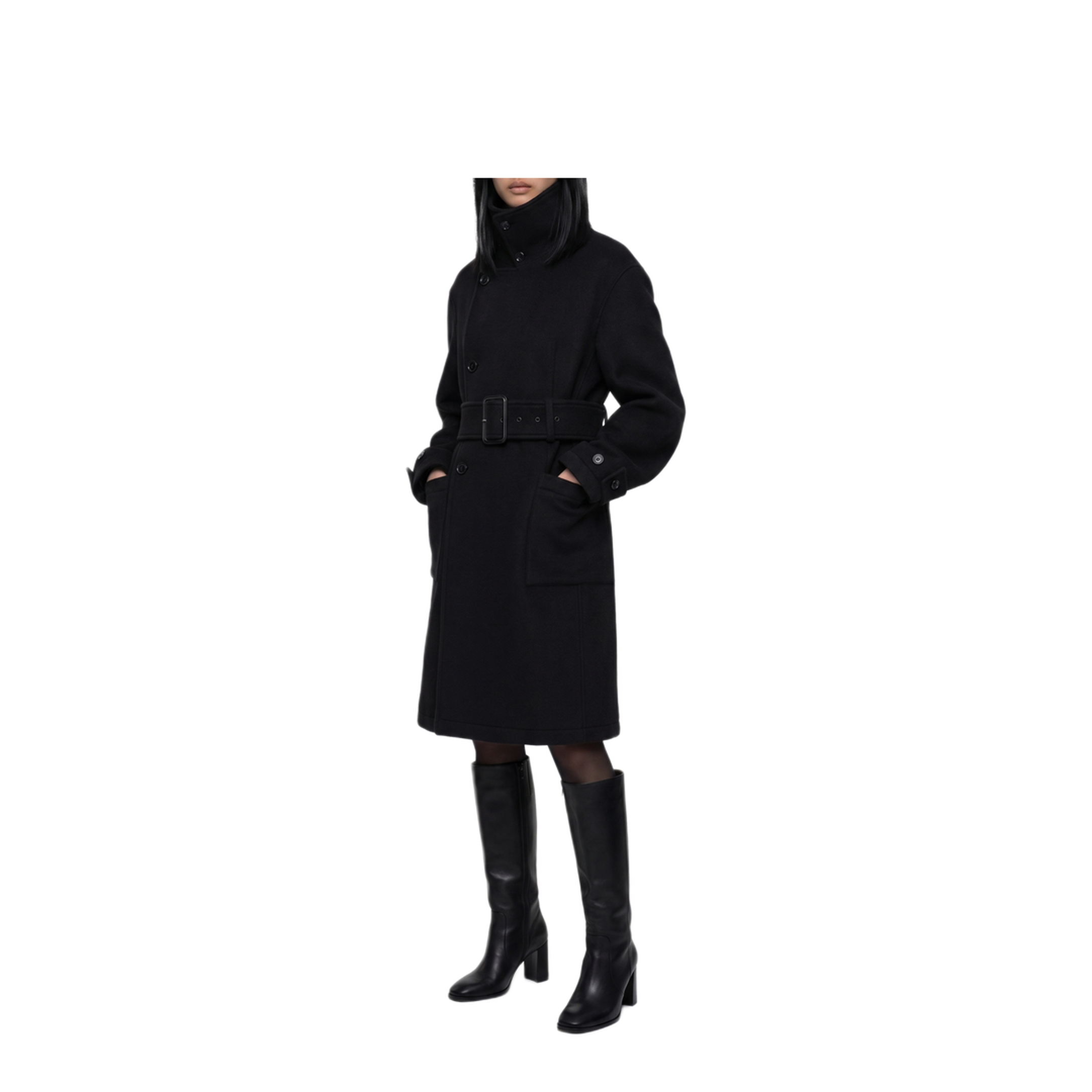 MAYFEYR - Lemaire - Black Fitted Wrap Coat - CO1155LF1700BK999