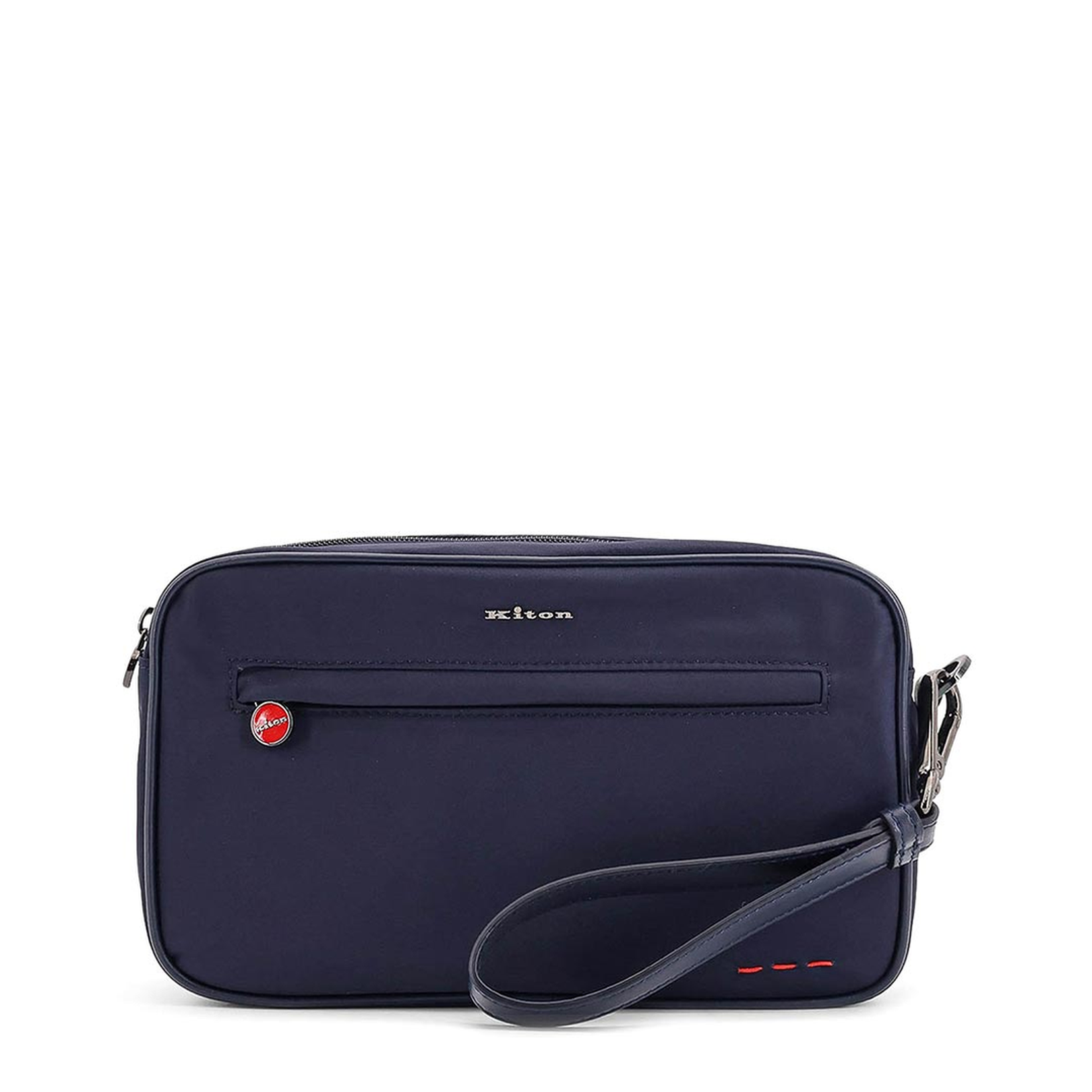 Blue Nylon Clutch Bag With Iconic Logo Embroidery