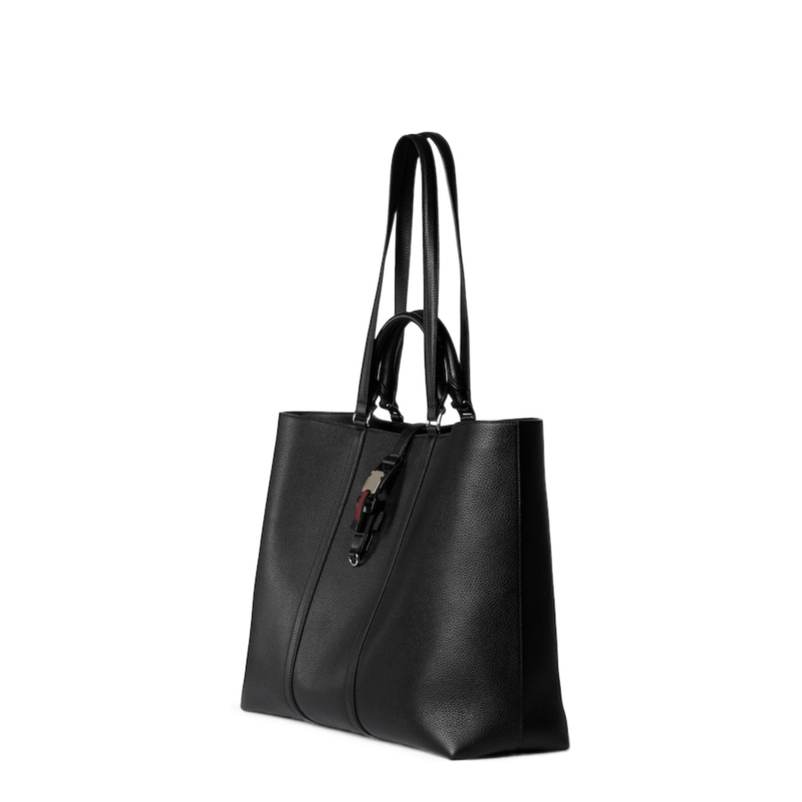 Maxi Leather Tote Bag With Web - Black