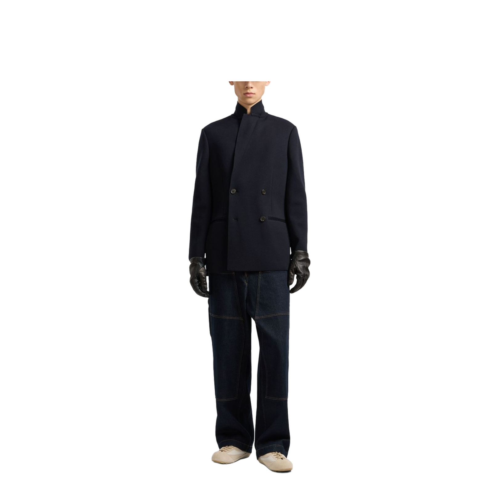Double-breasted Blazer in a Plain-Knit Wool Blend