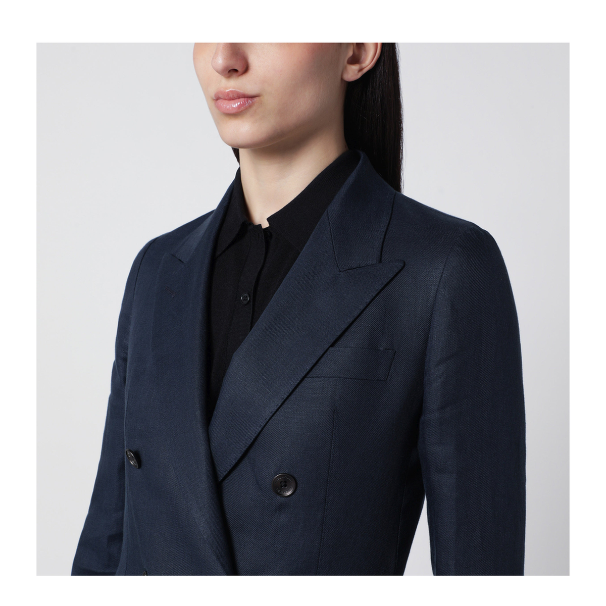 MAYFEYR - Tagliatore - Navy Blue Double Breasted Linen Jacket - JPARIGI10BSV340021EB807