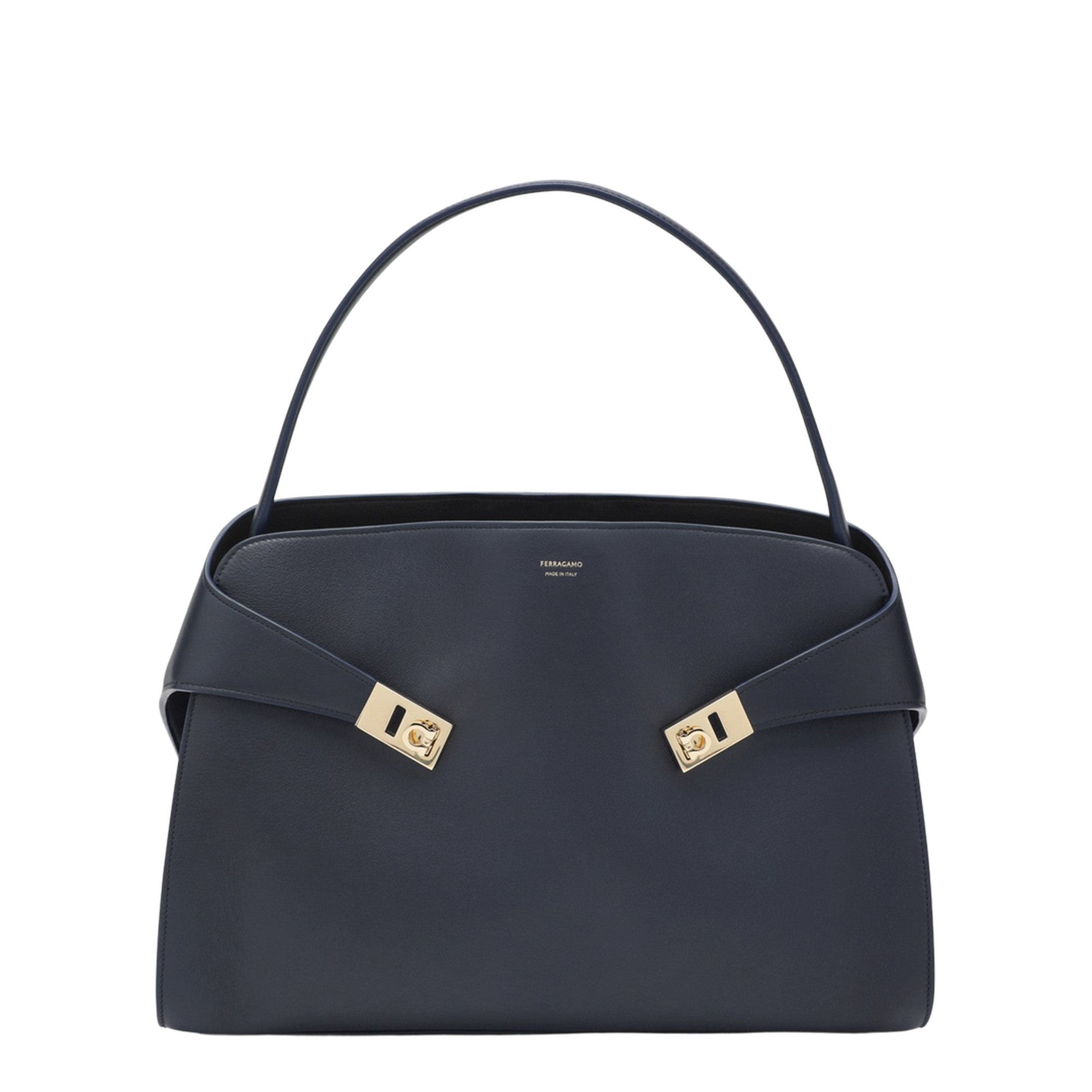 Hug Soft Large Calf Leather Shoulder Bag - Navy