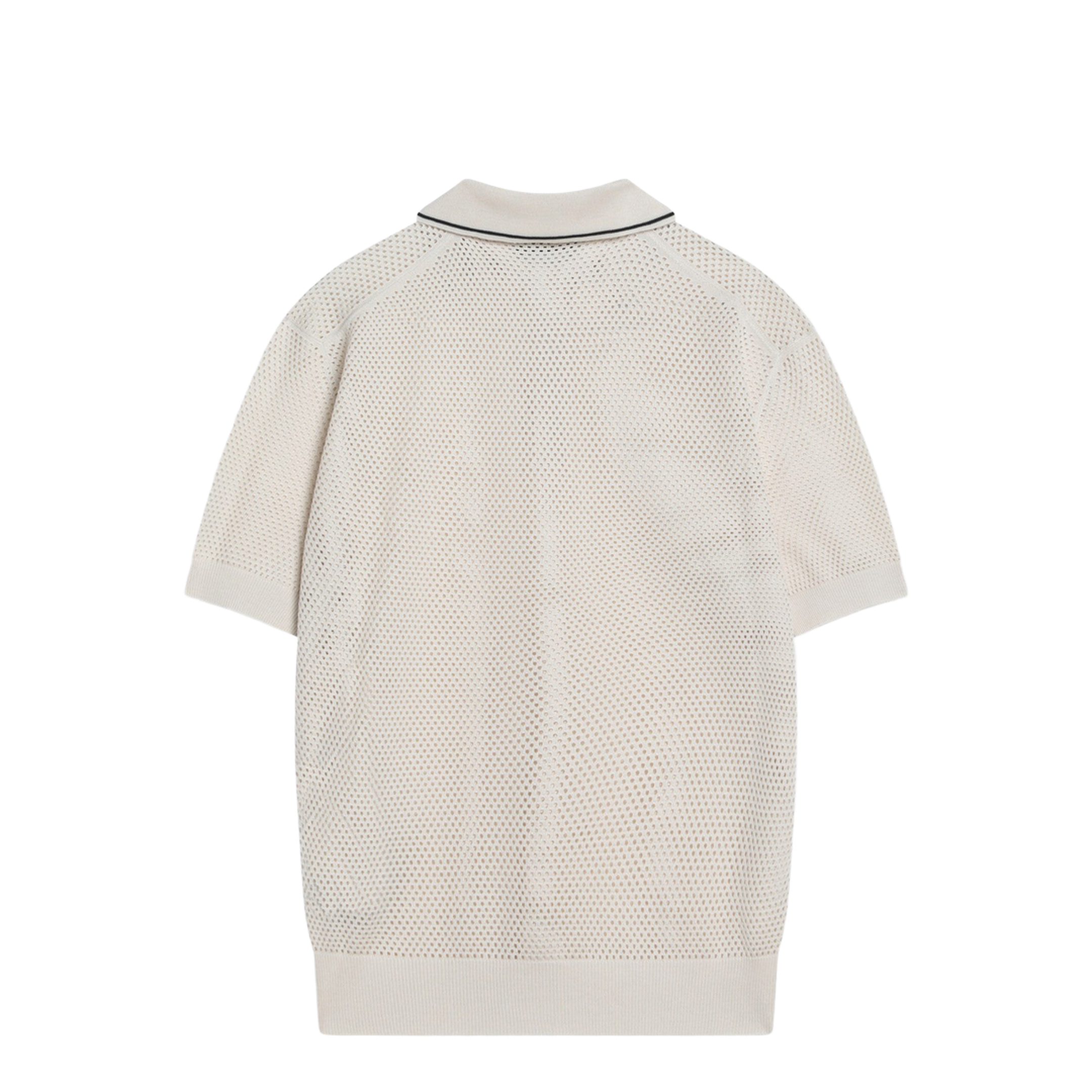 Openwork Talc-Coloured Polo in Cotton and Silk