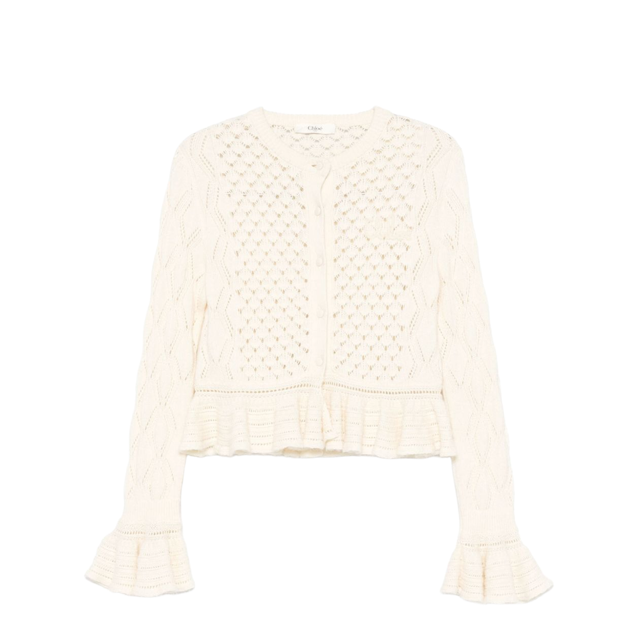 Ruffled Logo Cardigan in Silk, Alpaca & Cotton Knit