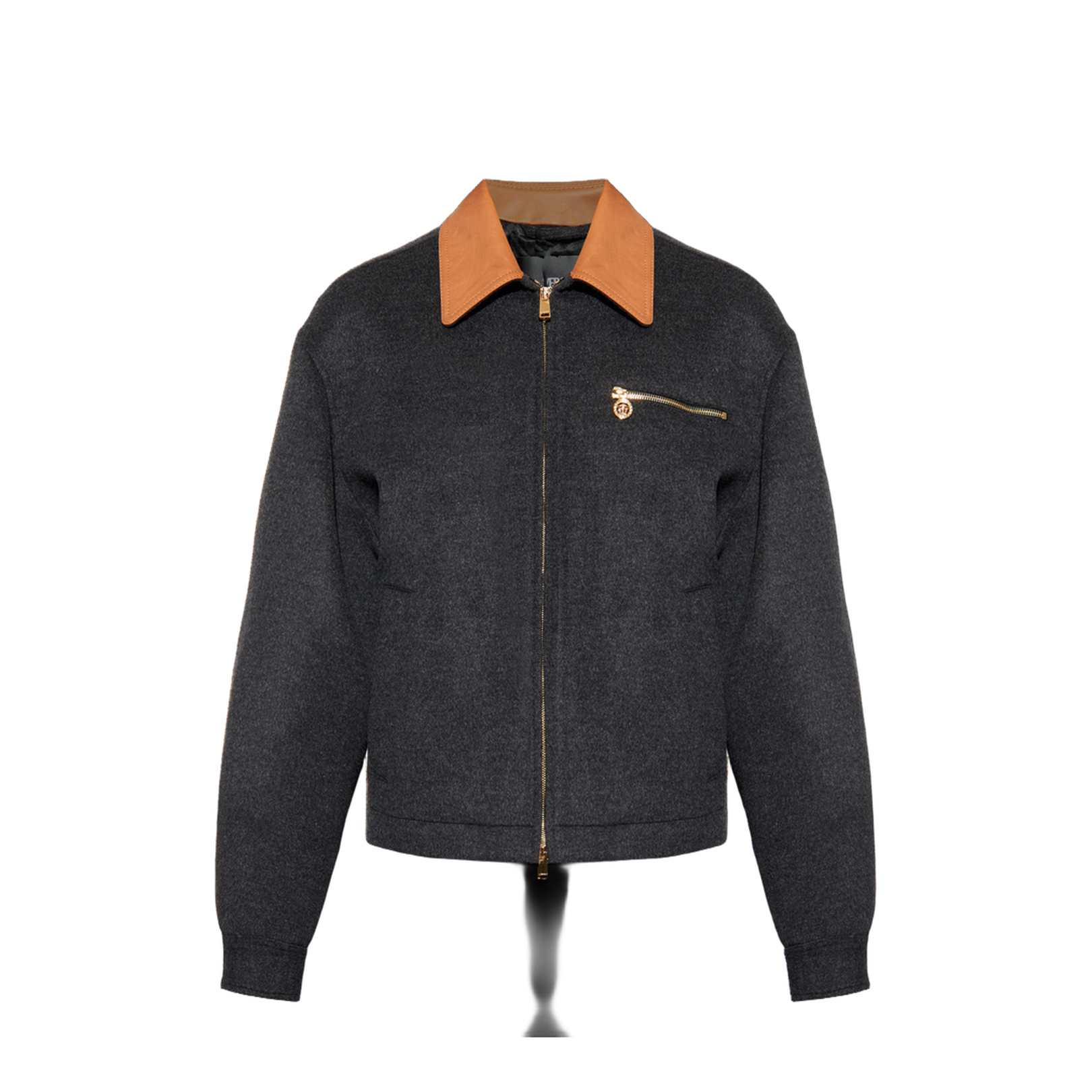 Jacket with leather collar