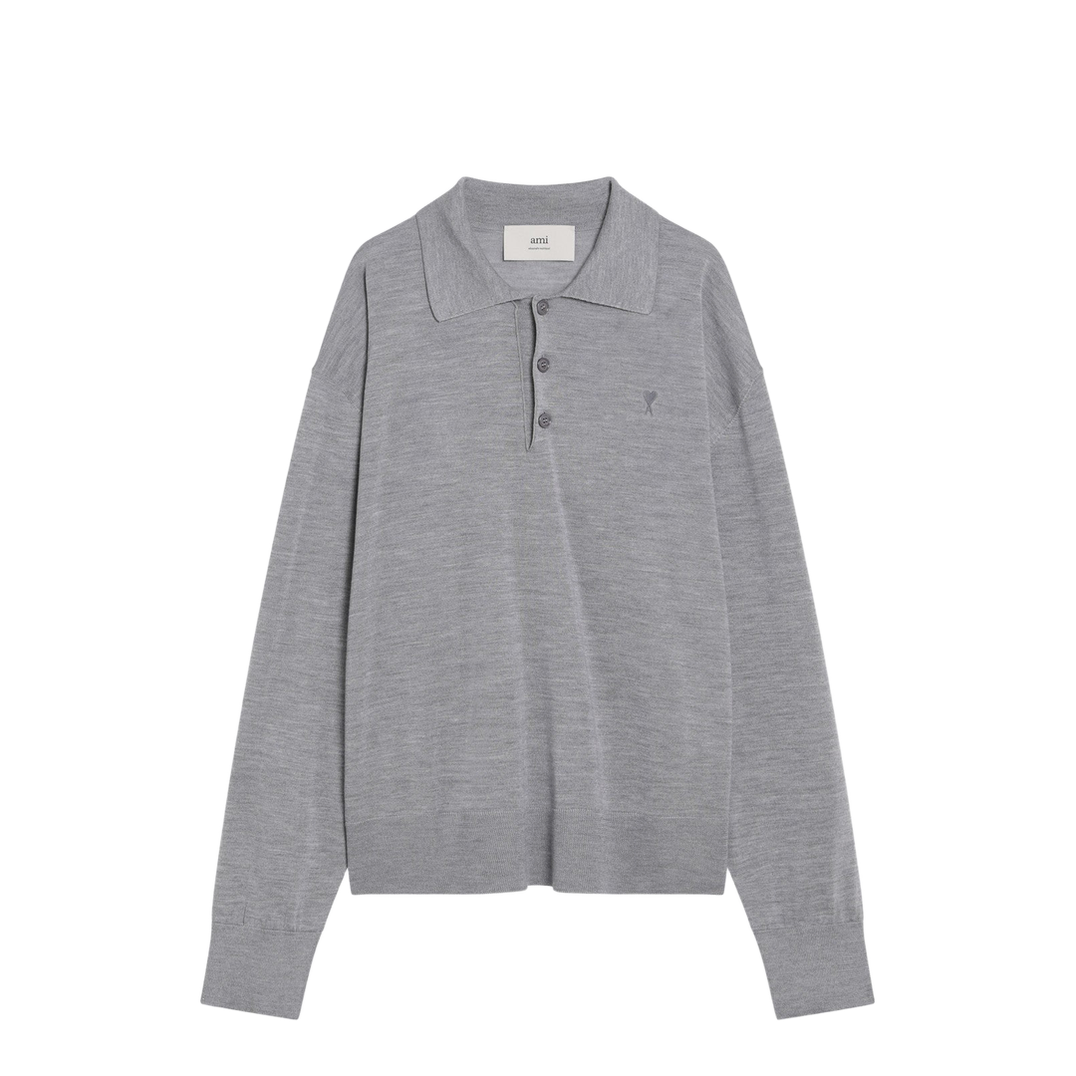 Grey Polo Shirt With Classic Collar And Adc Embroidery