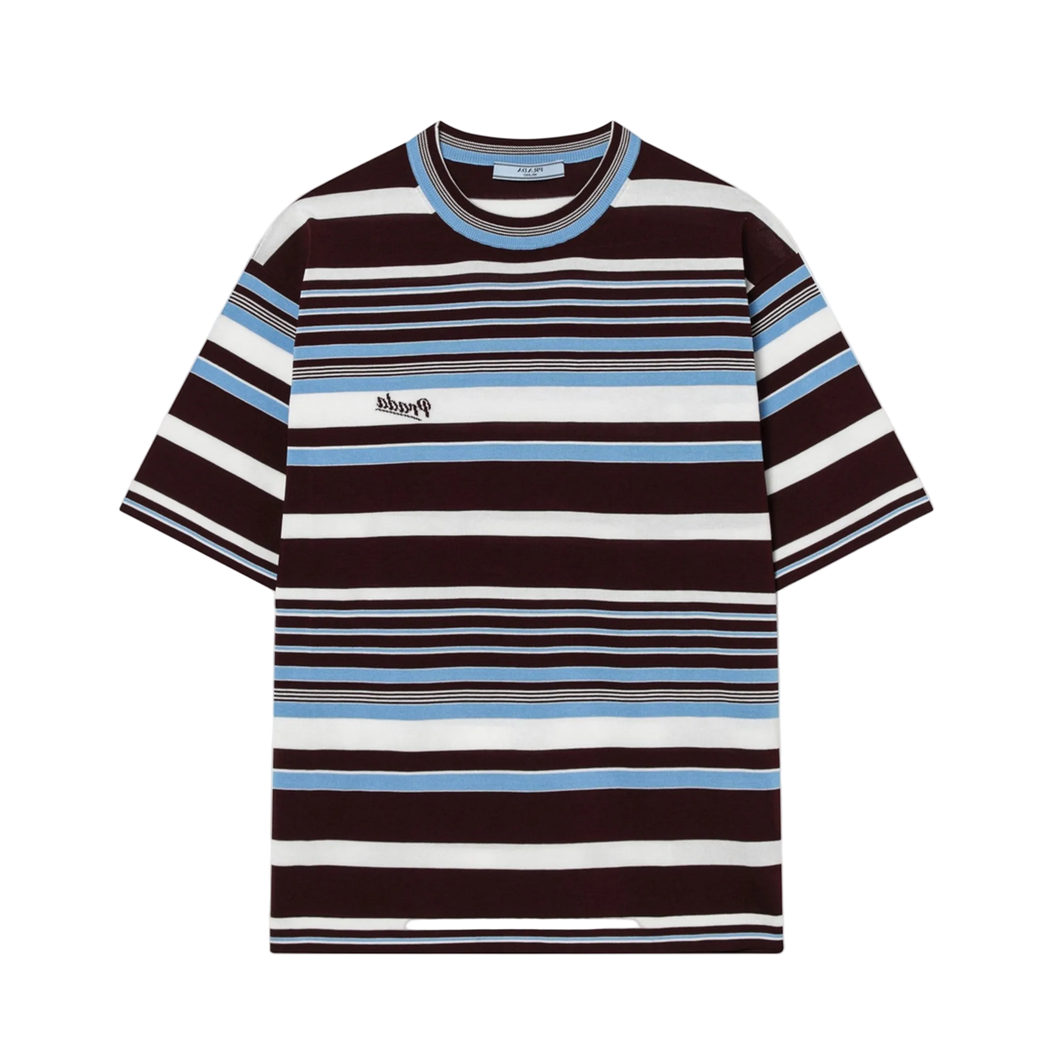 Amaranth and light blue striped cotton T-shirt