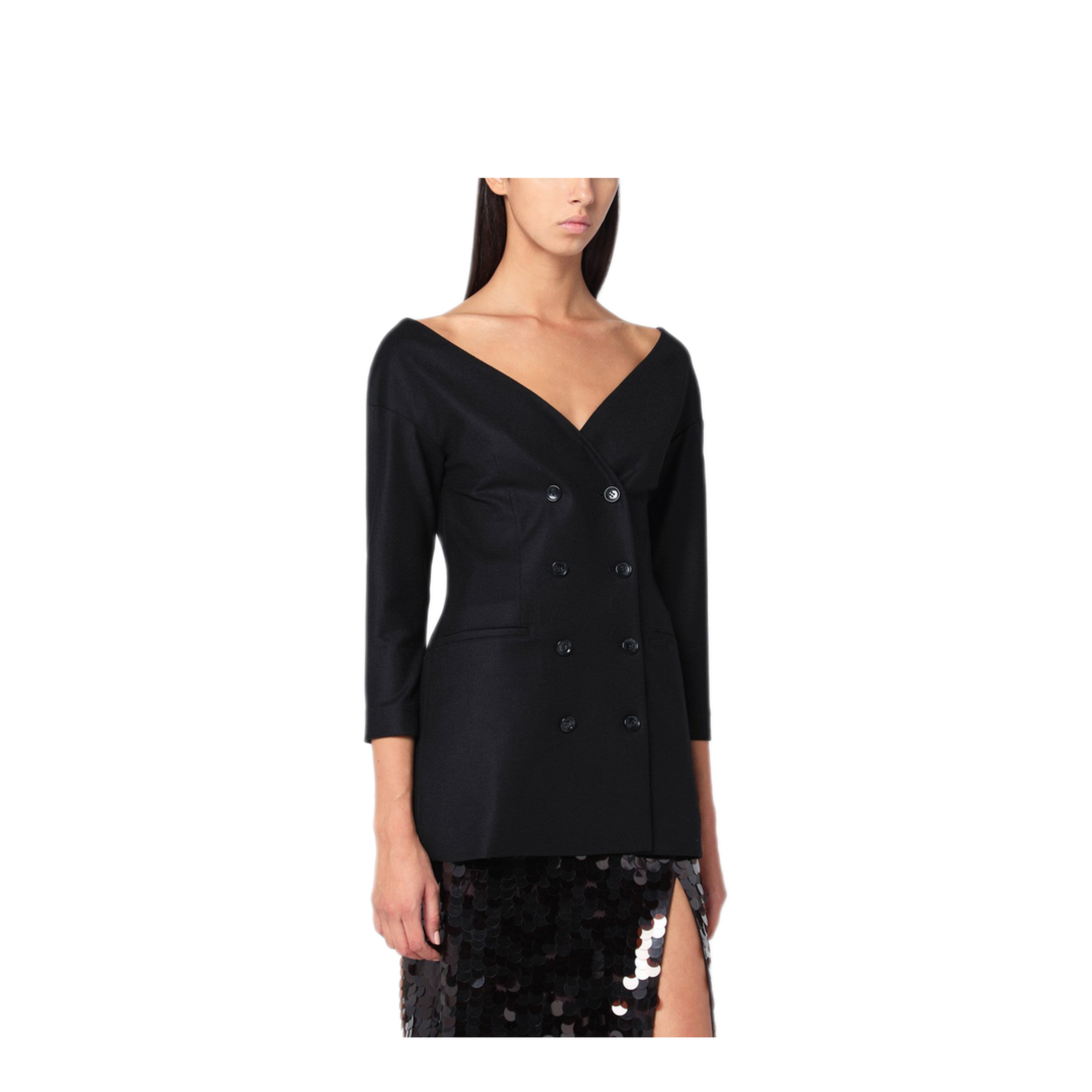 MAYFEYR - Alberta Ferretti - Black Wool V Neck Jacket - 05106641A0555