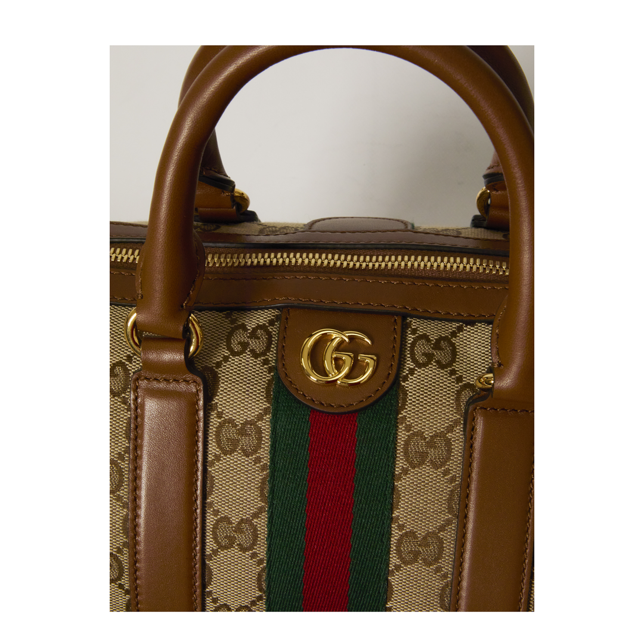Ophidia Medium GG Canvas Boston Bag - Beige/Brown