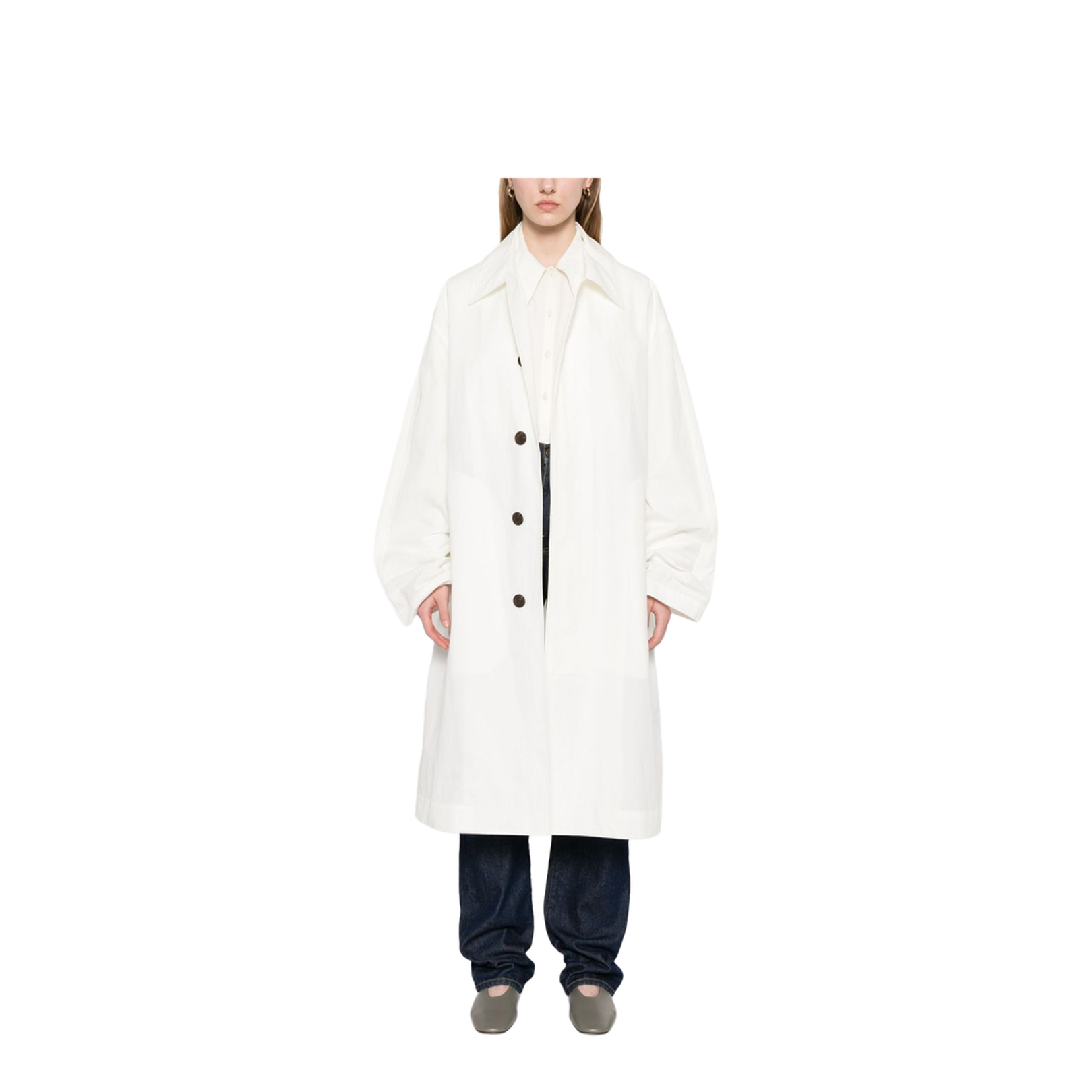 Nylon And Cotton Blend Coat In White