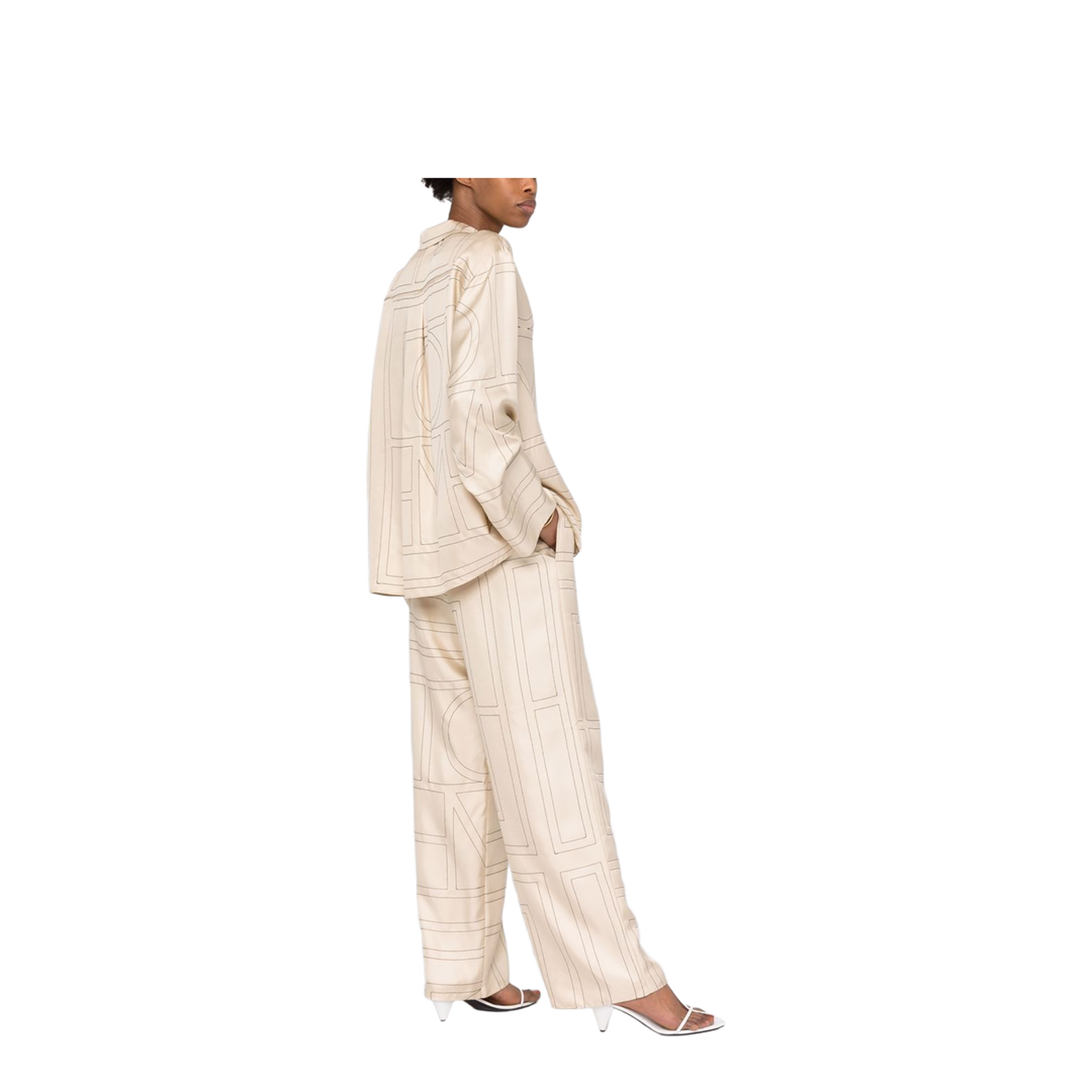 White Pants with All-Over Monogram in Silk