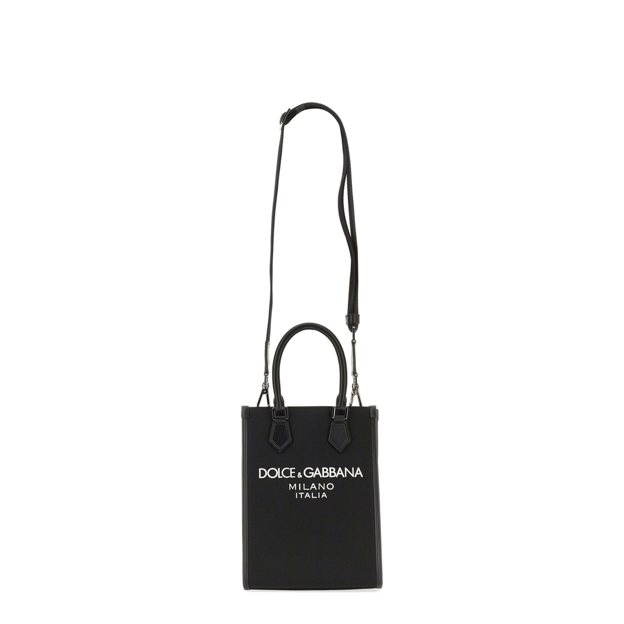 Small Nylon Bag with Rubberized Logo in Black