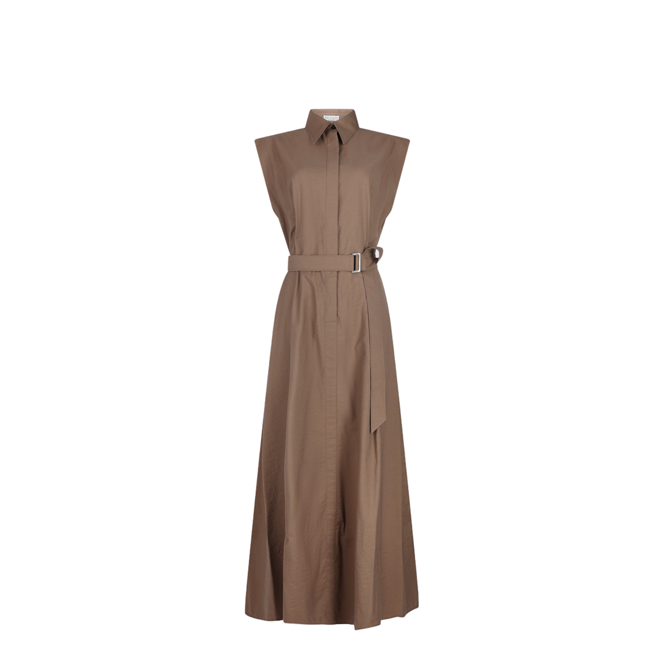 Long Sleeveless Cotton Dress with Belt at the Waist