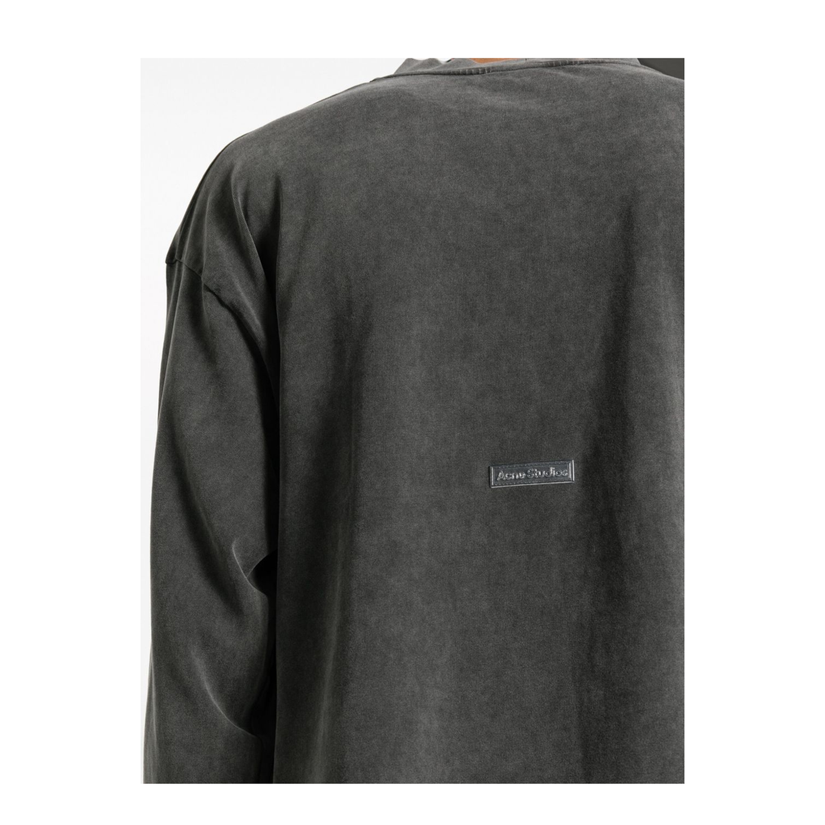 Black Cotton Faded Effect Logo Patch Crew Neck Long Sleeve Top