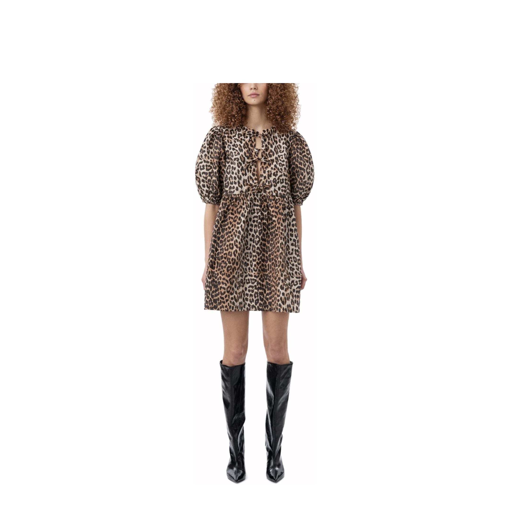 Printed Tie String Poplin Mini Dress