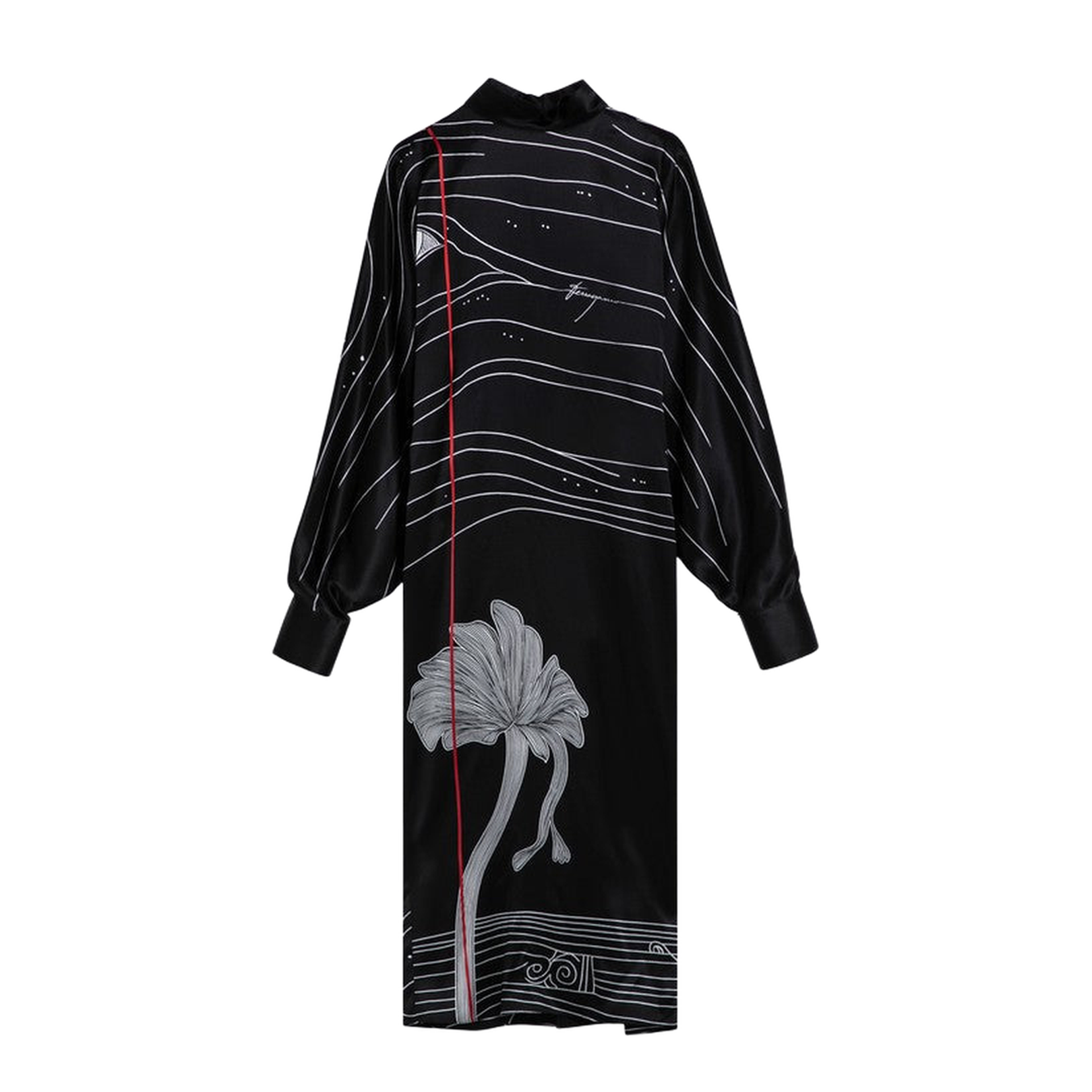 Black Silk Satin Midi Dress