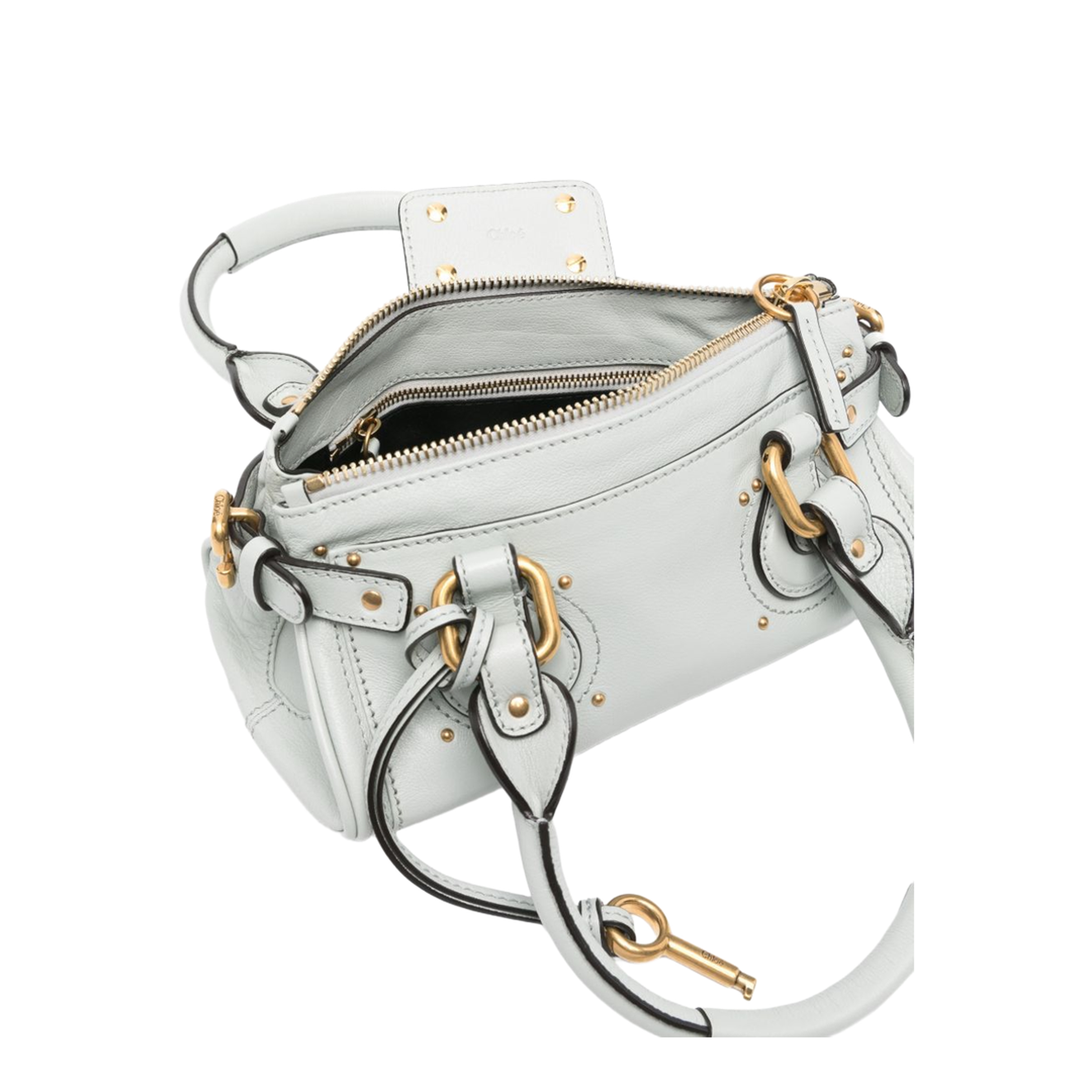 Paddington Small Buffalo Leather Shoulder Bag - Aqua Grey