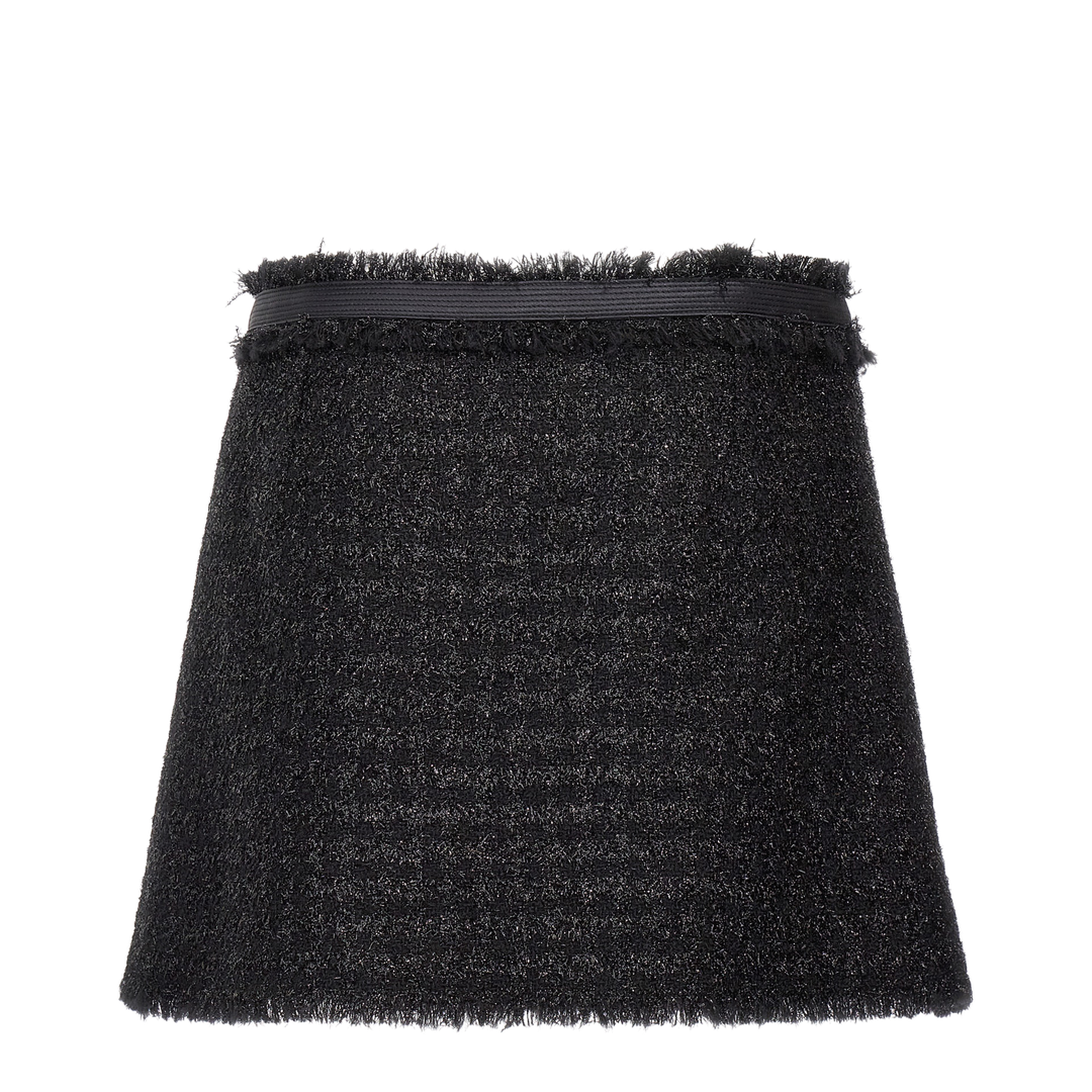 Black Mini Lurex Skirt with Silver-tone Hardware in Wool Blend