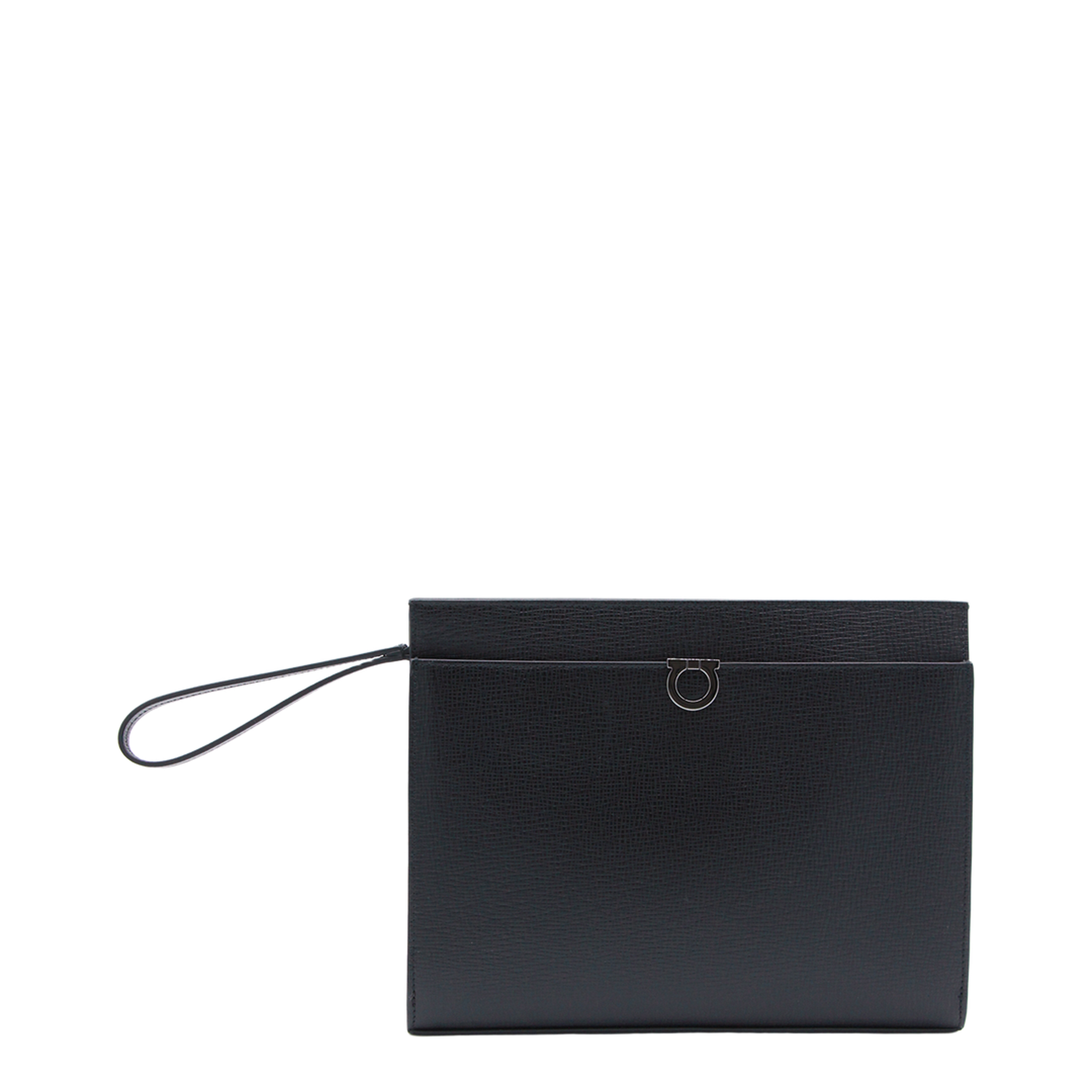 Gancini Hammered Calfskin Pouch - Nero