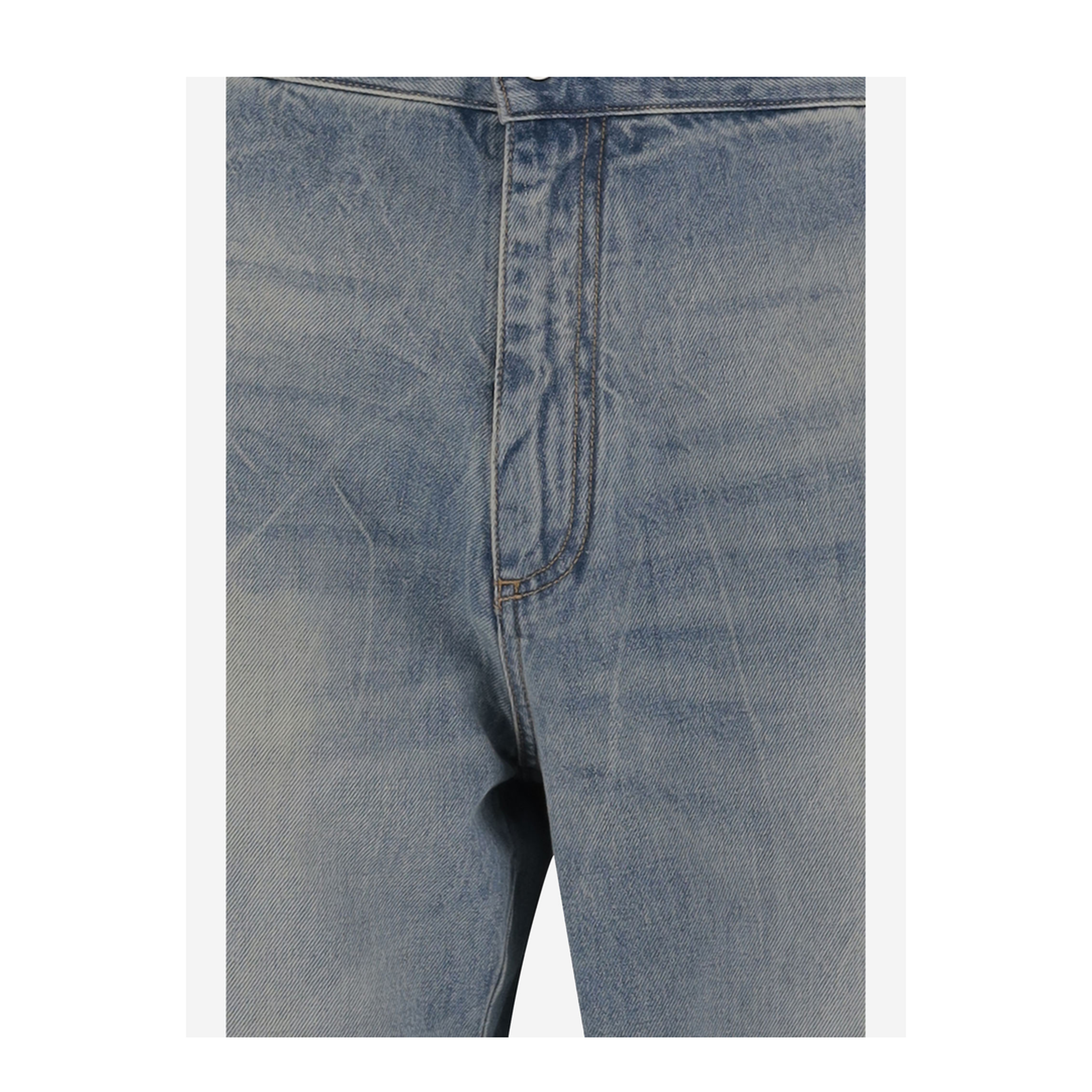 Blue Jeans With Logo Patch Applied On The Back In Cotton