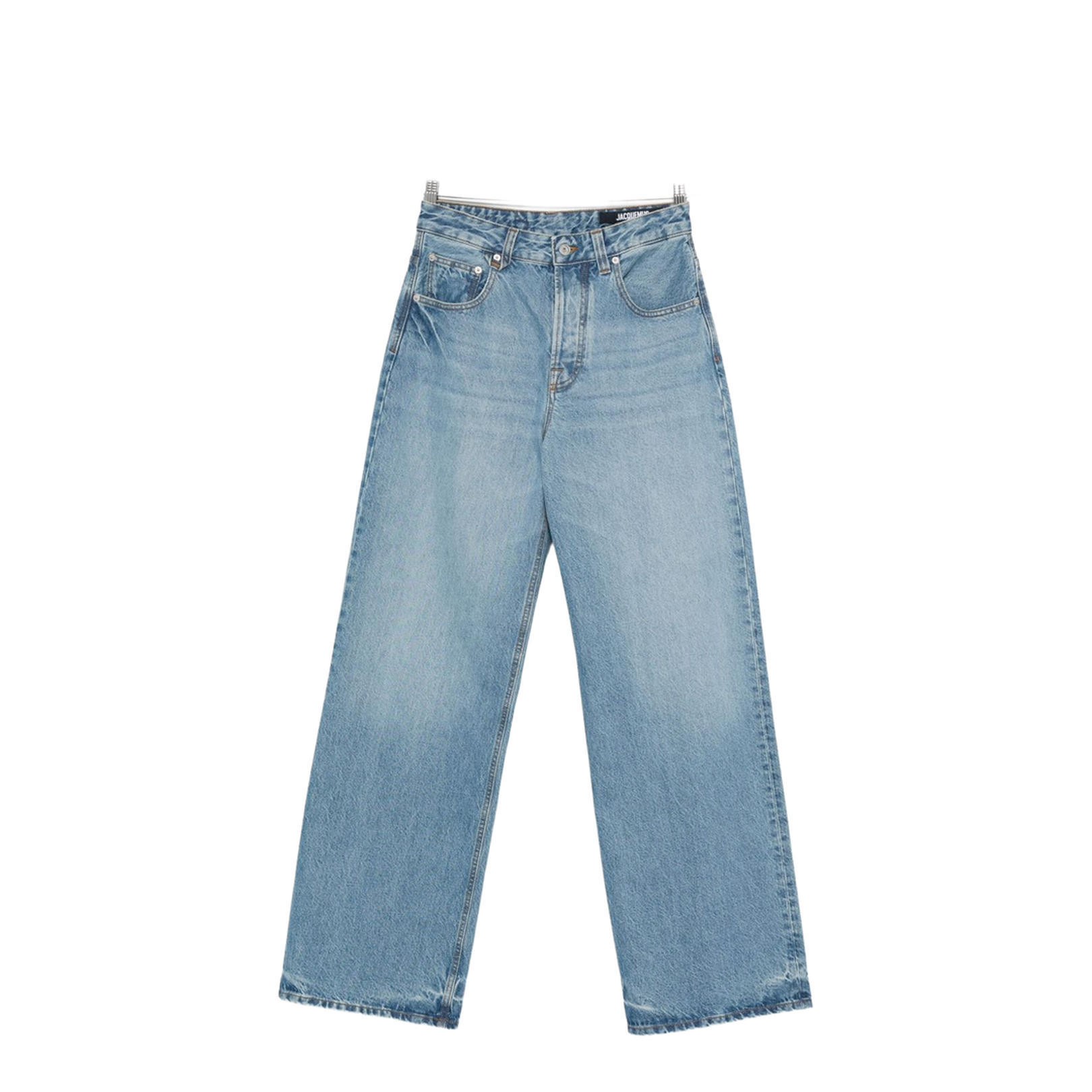 Indigo Blue Concealed Fly and Button Fastening Classic Five Pockets Belt Loops Whiskering Effect