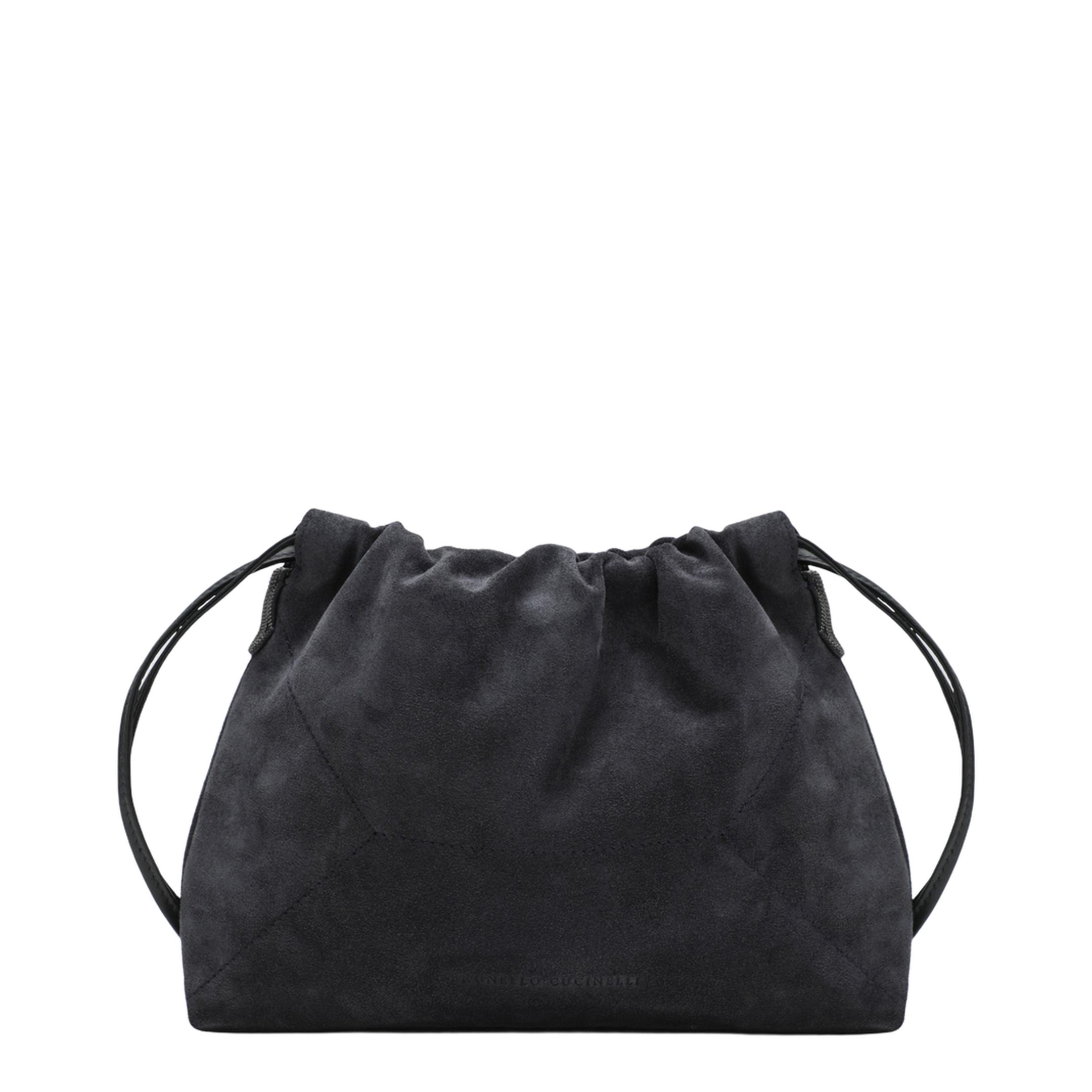 Duo Pouch Midnight Blue Suede Bag with Monile Detail