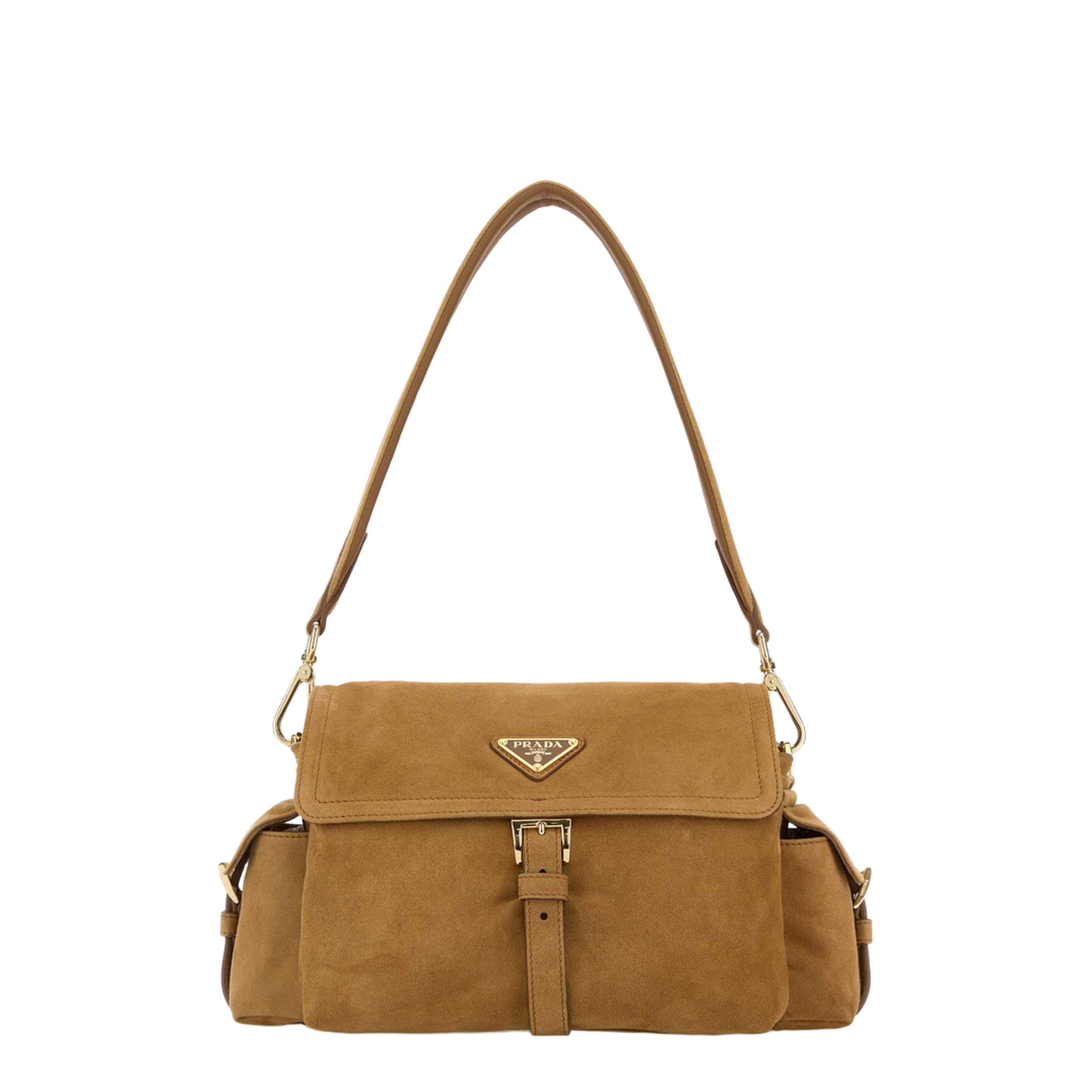 Camel Suede Shoulder Bag