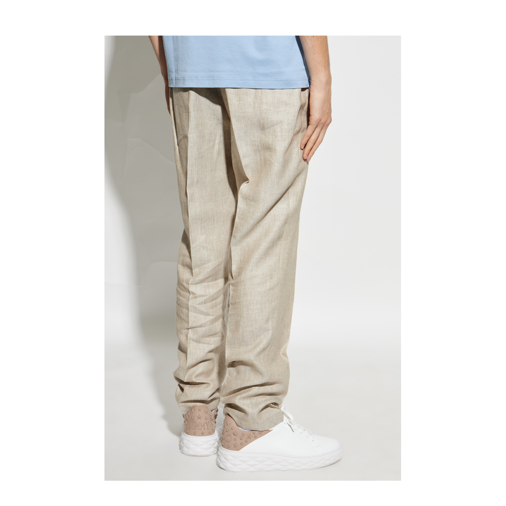 Tapered Linen and Wool-Blend Trousers Beige