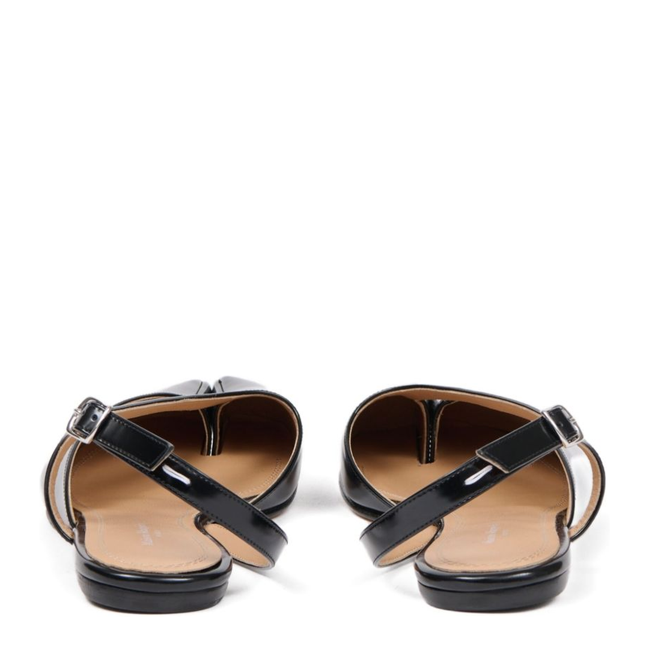 Black Brushed Leather Tabi Slingback Sandals