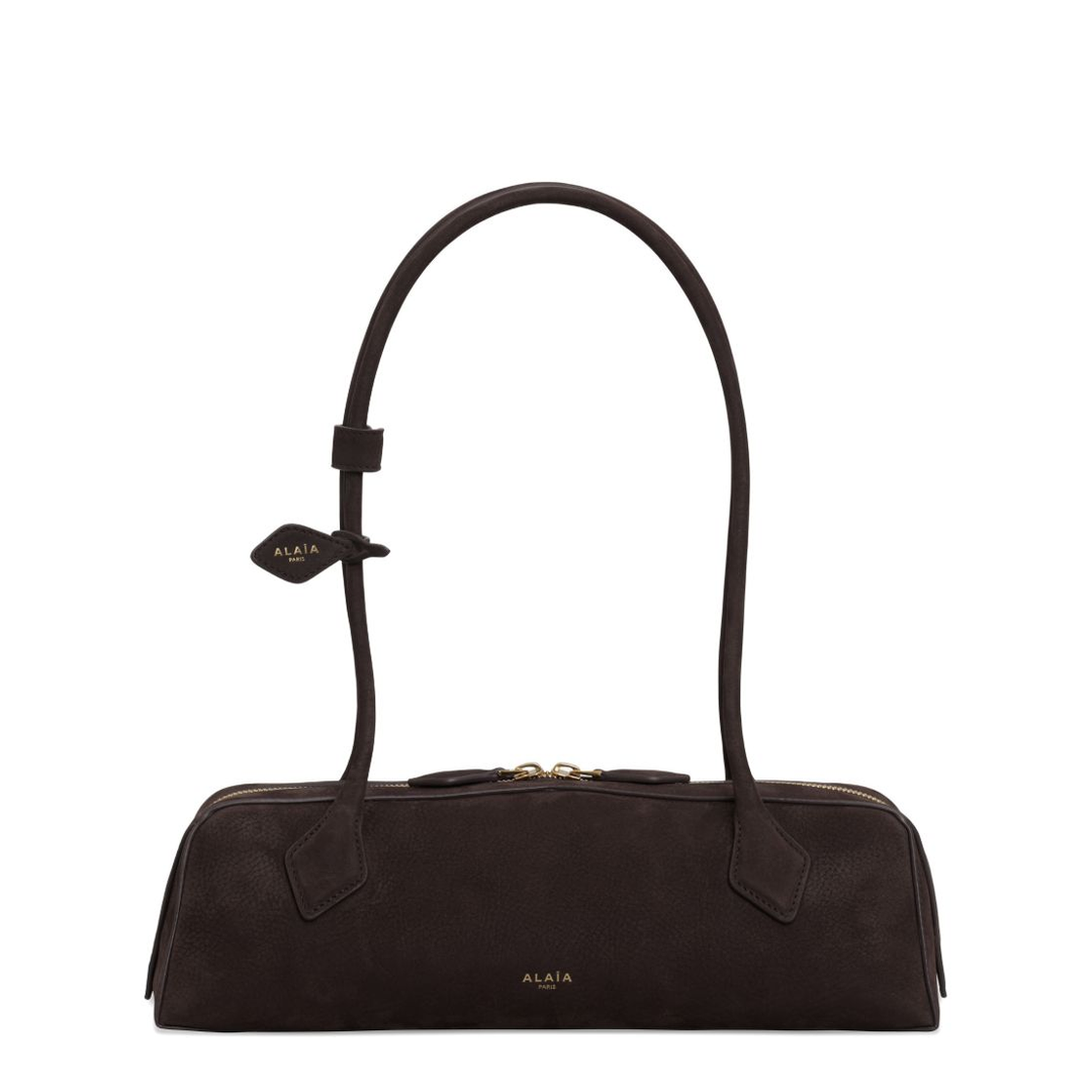 Le Teckel Medium Nubuck Shoulder Bag - Brown/Gold