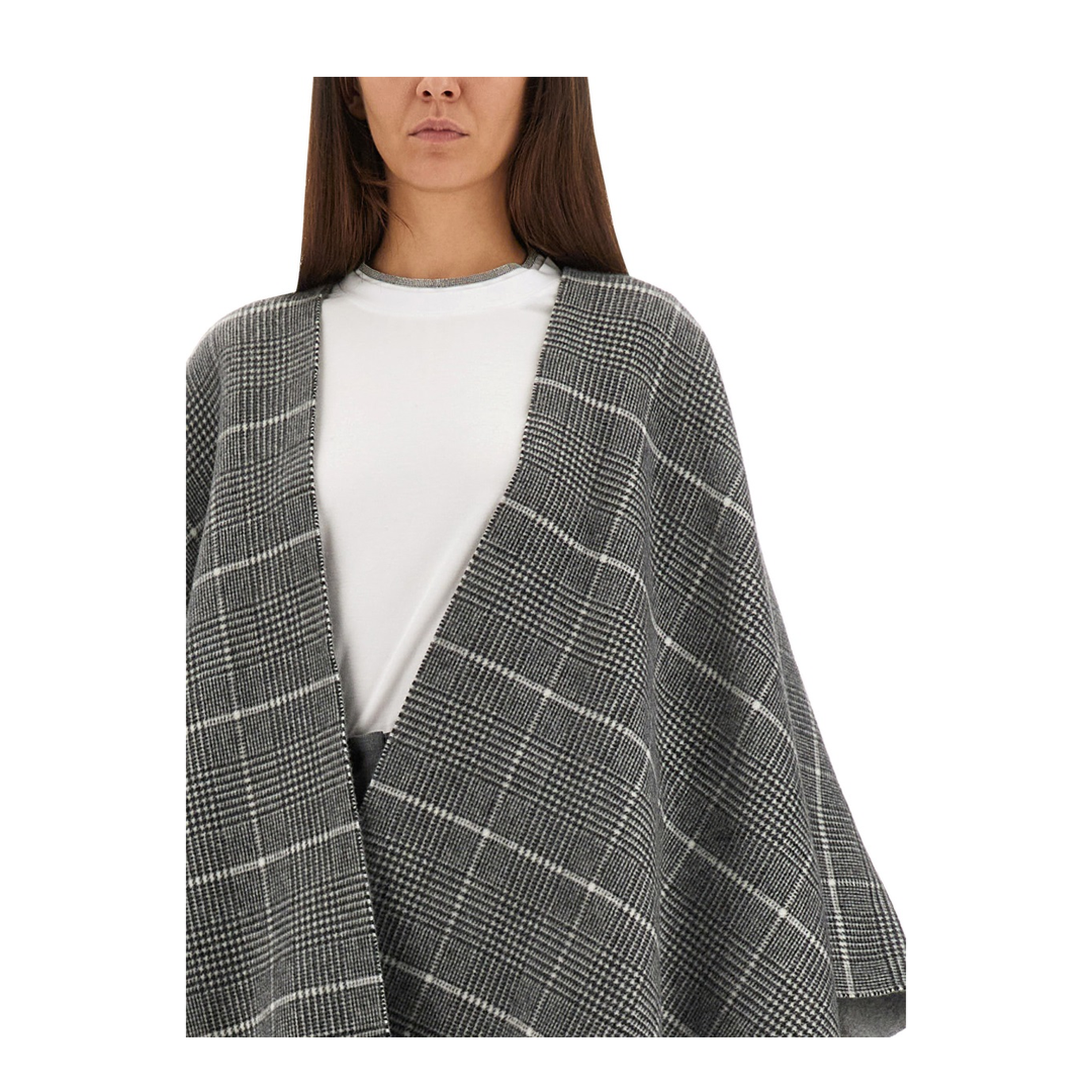Fringed Check-Pattern Cape