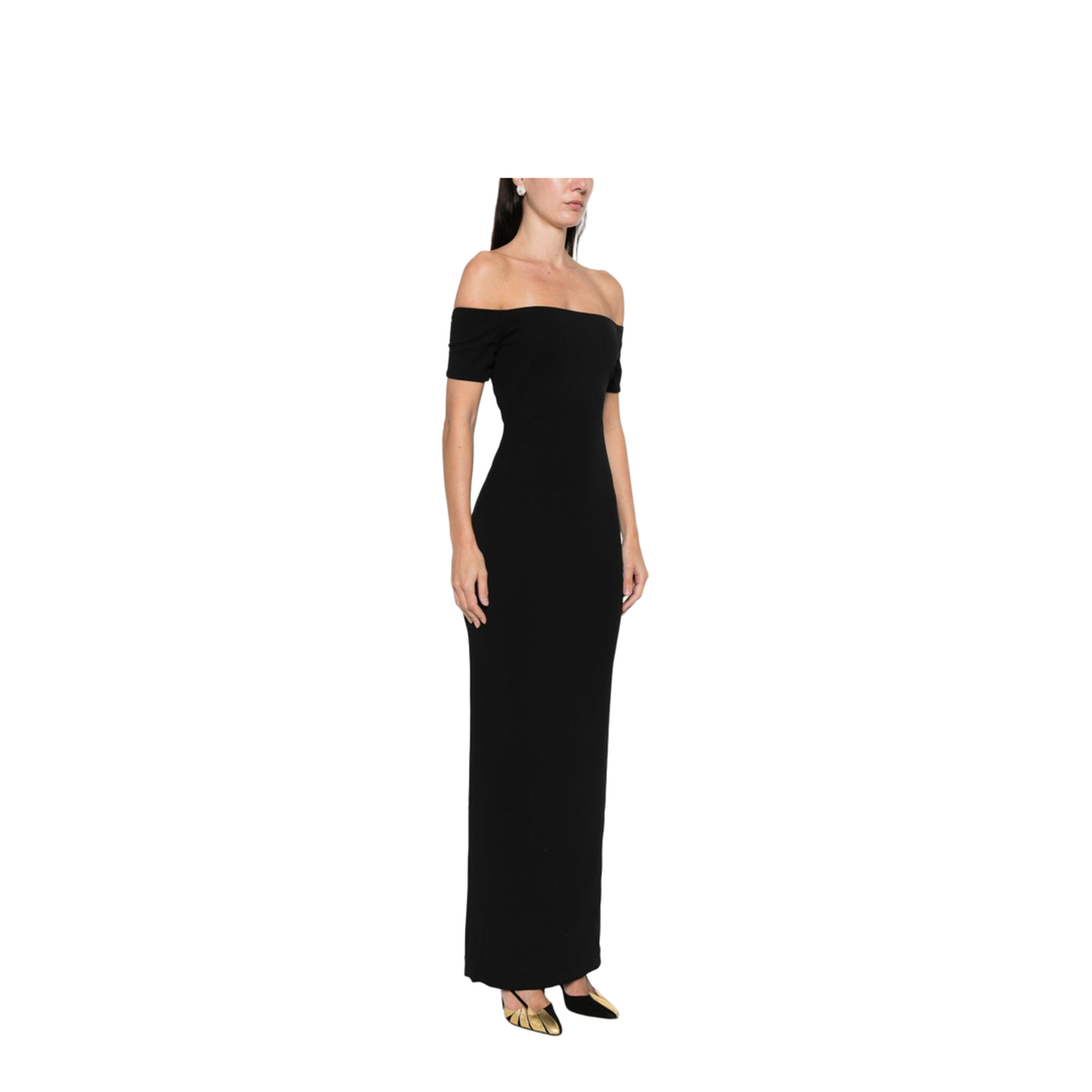 Black Long Dress With Off-The-Shoulder Design