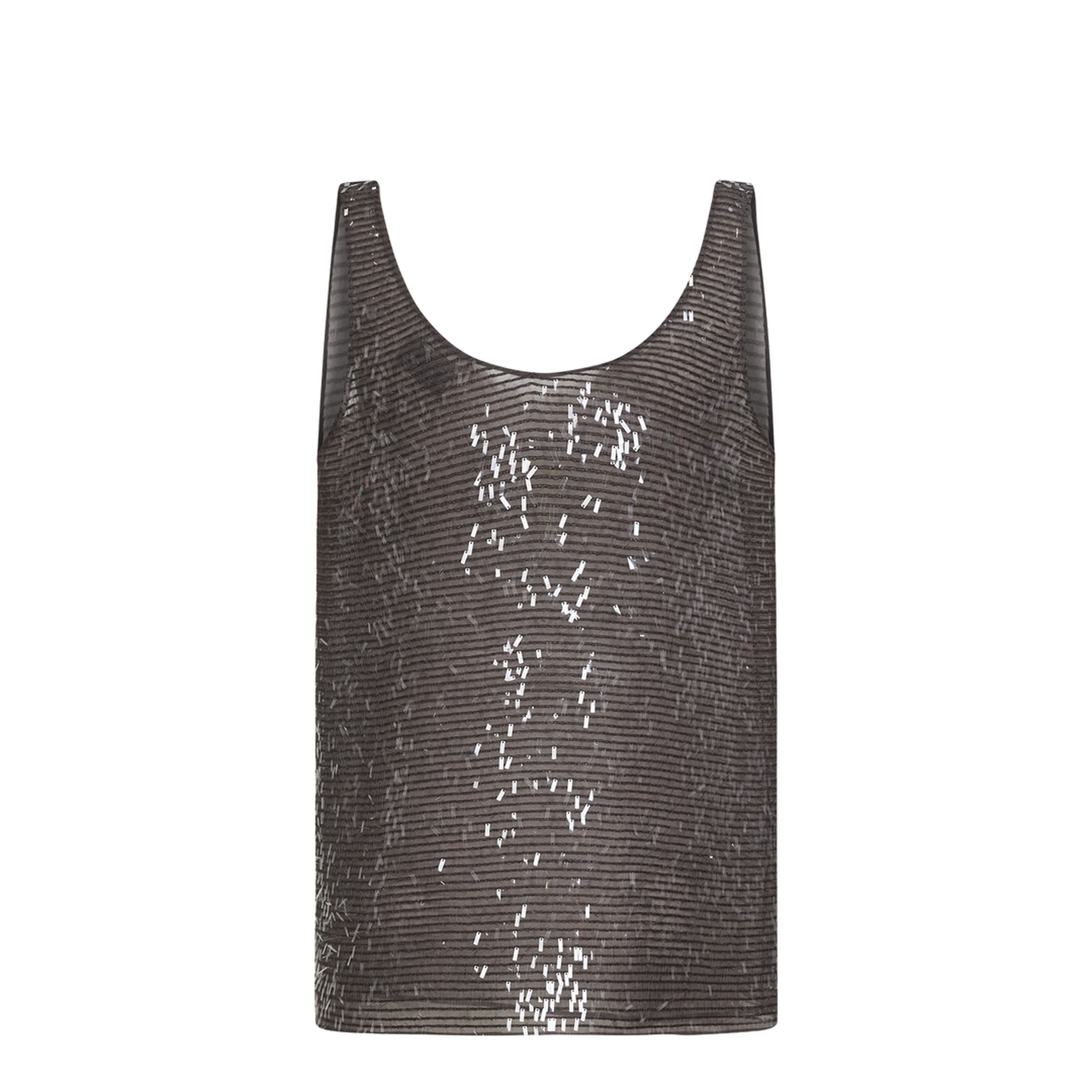 Brown Silk Sequin Top With Round Neck