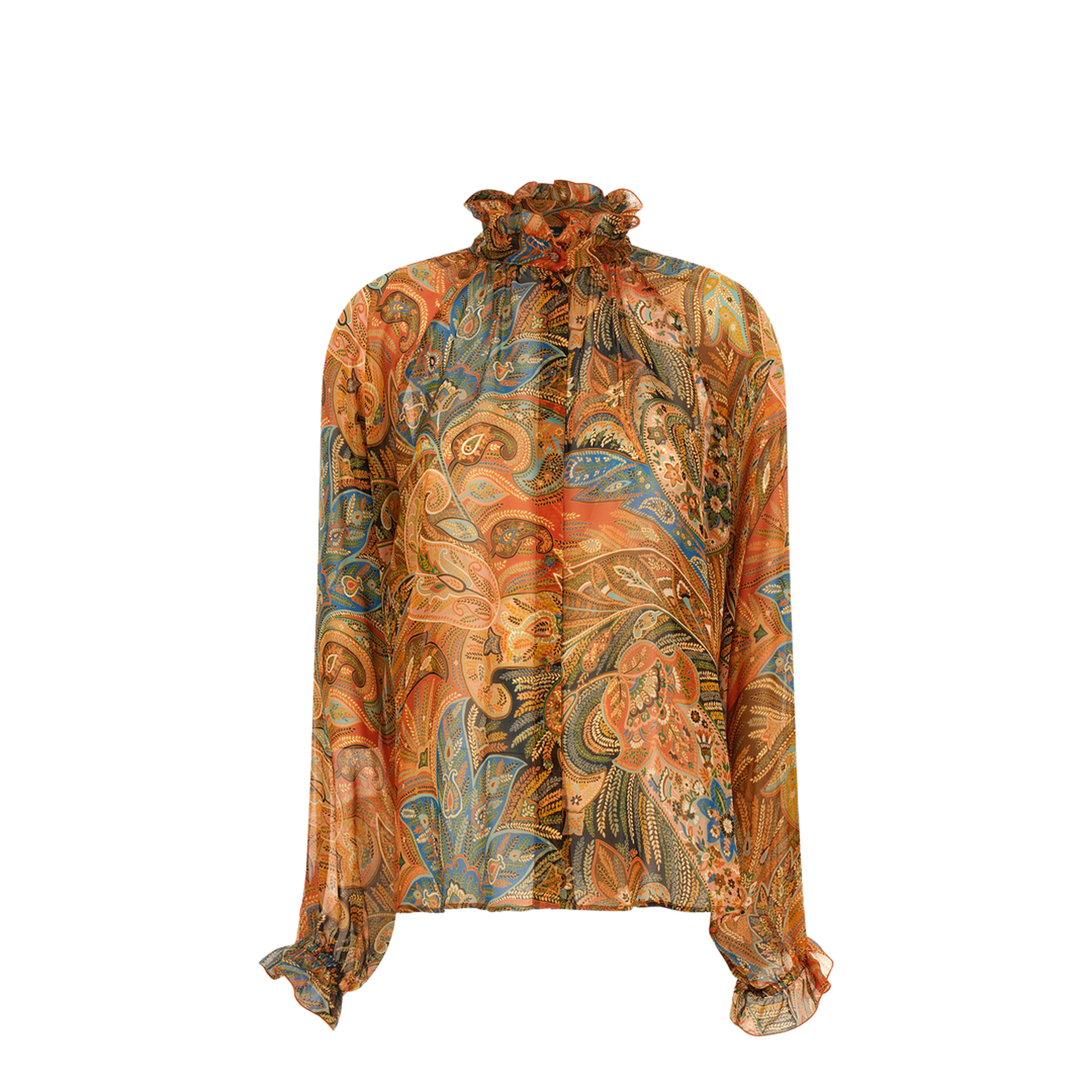 Silk Shirt with Ruffles and Paisley Motif