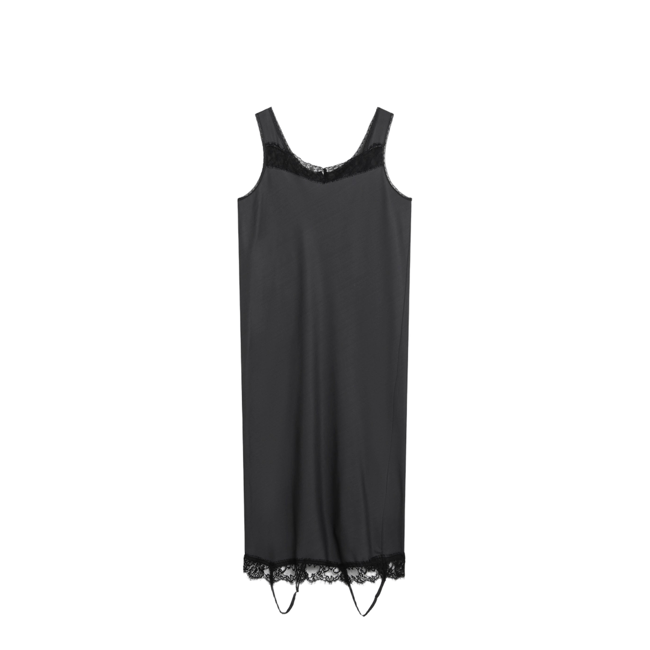 Grey Midi Slip Dress with Lace Trims