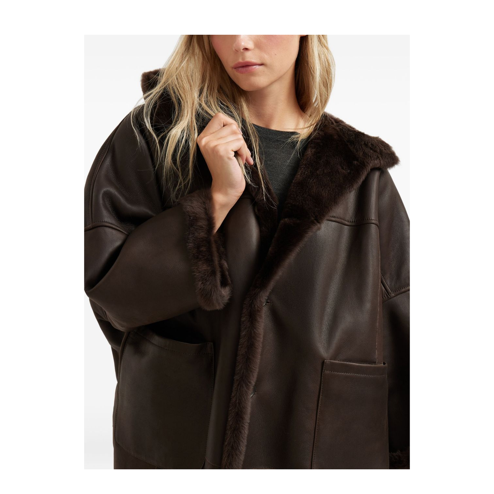 Shearling Reversible Coat in Rust Brown