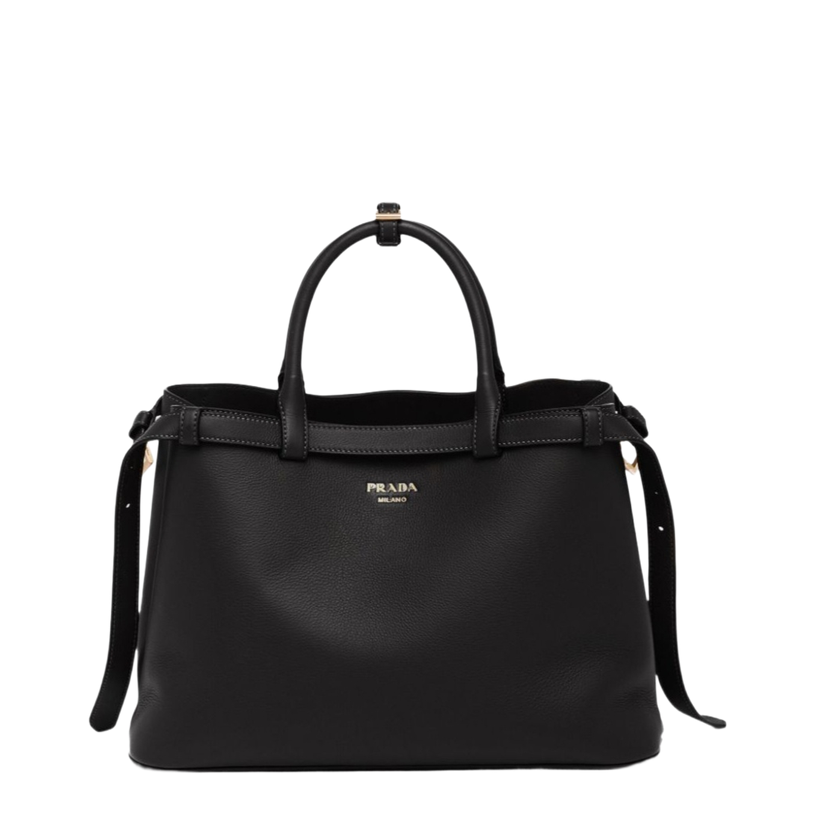 Buckle Medium Leather Handbag with Double Belt