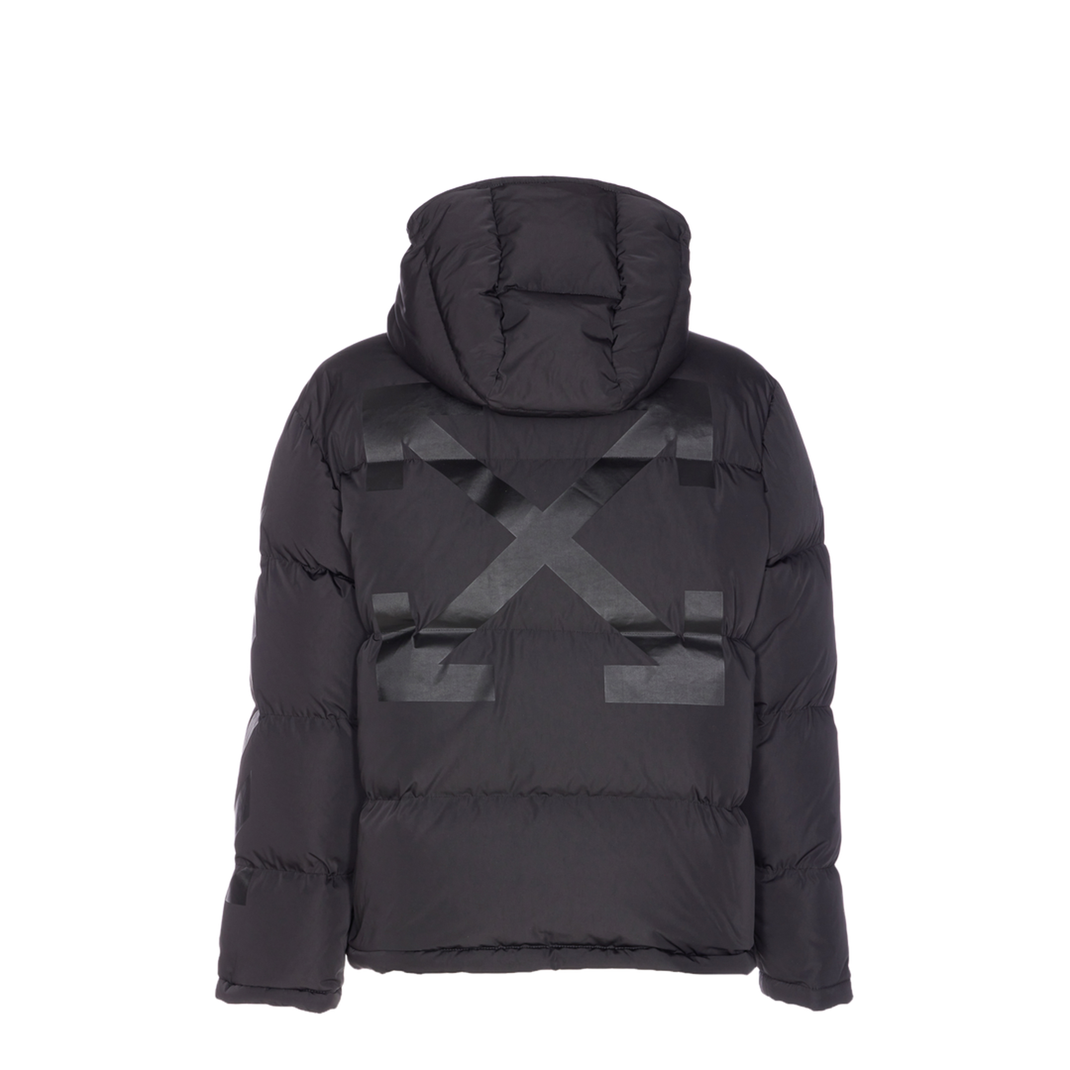 Black Short Down Jacket with Arrows Icons