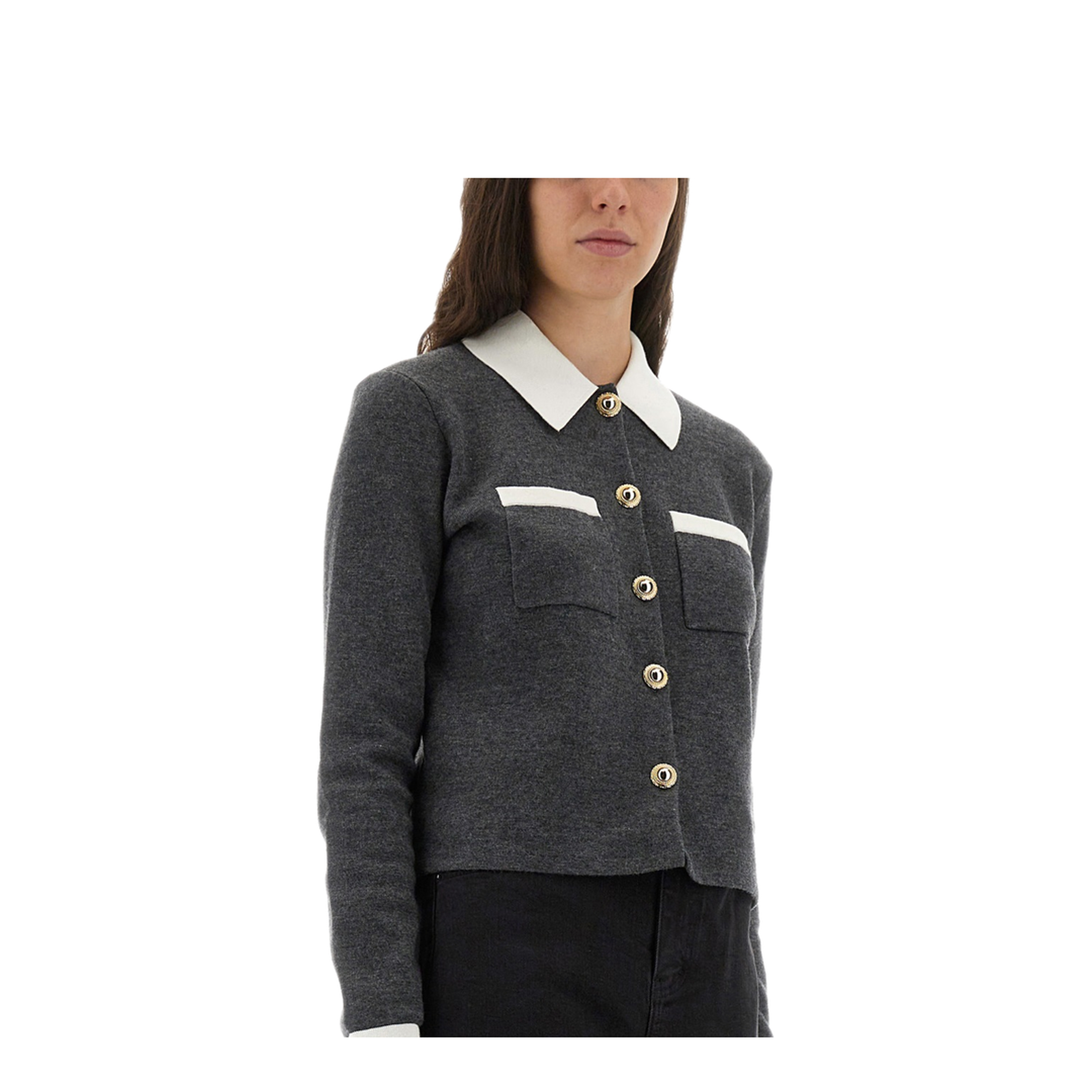 MAYFEYR - Self Portrait - Cardigan With Contrasting Collar - PF25048CGRGREY