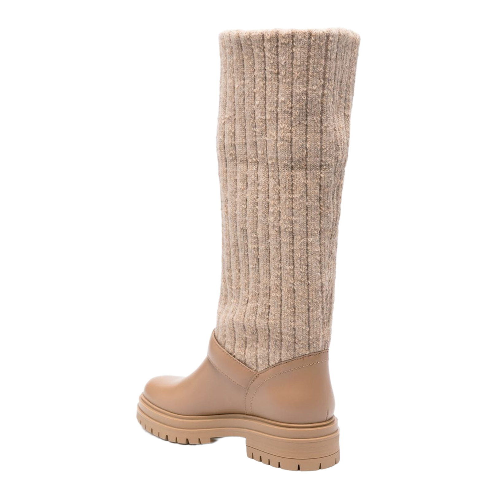 Desert Beige Calf Leather Panelled Design Slip-on Boots
