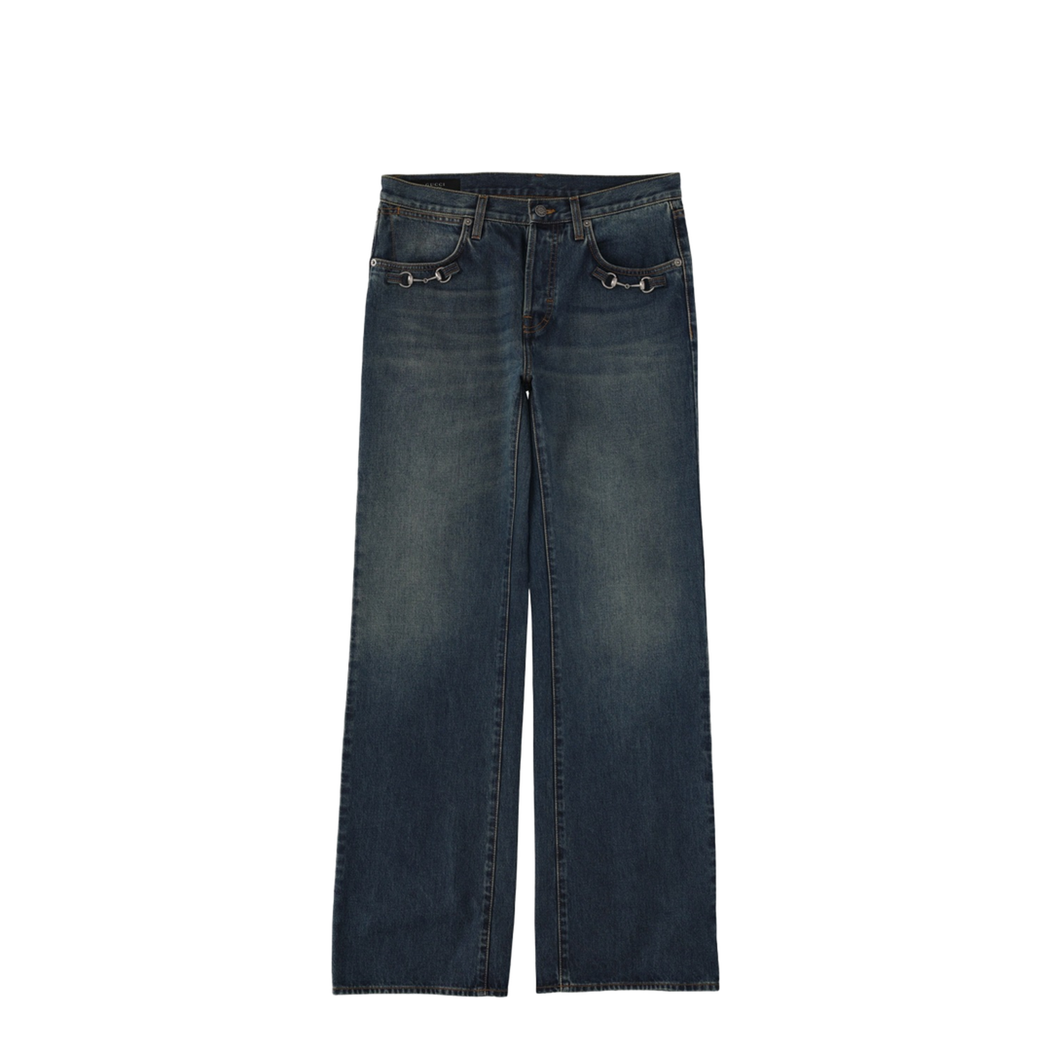 Cotton Denim Pants with Horsebit Detail