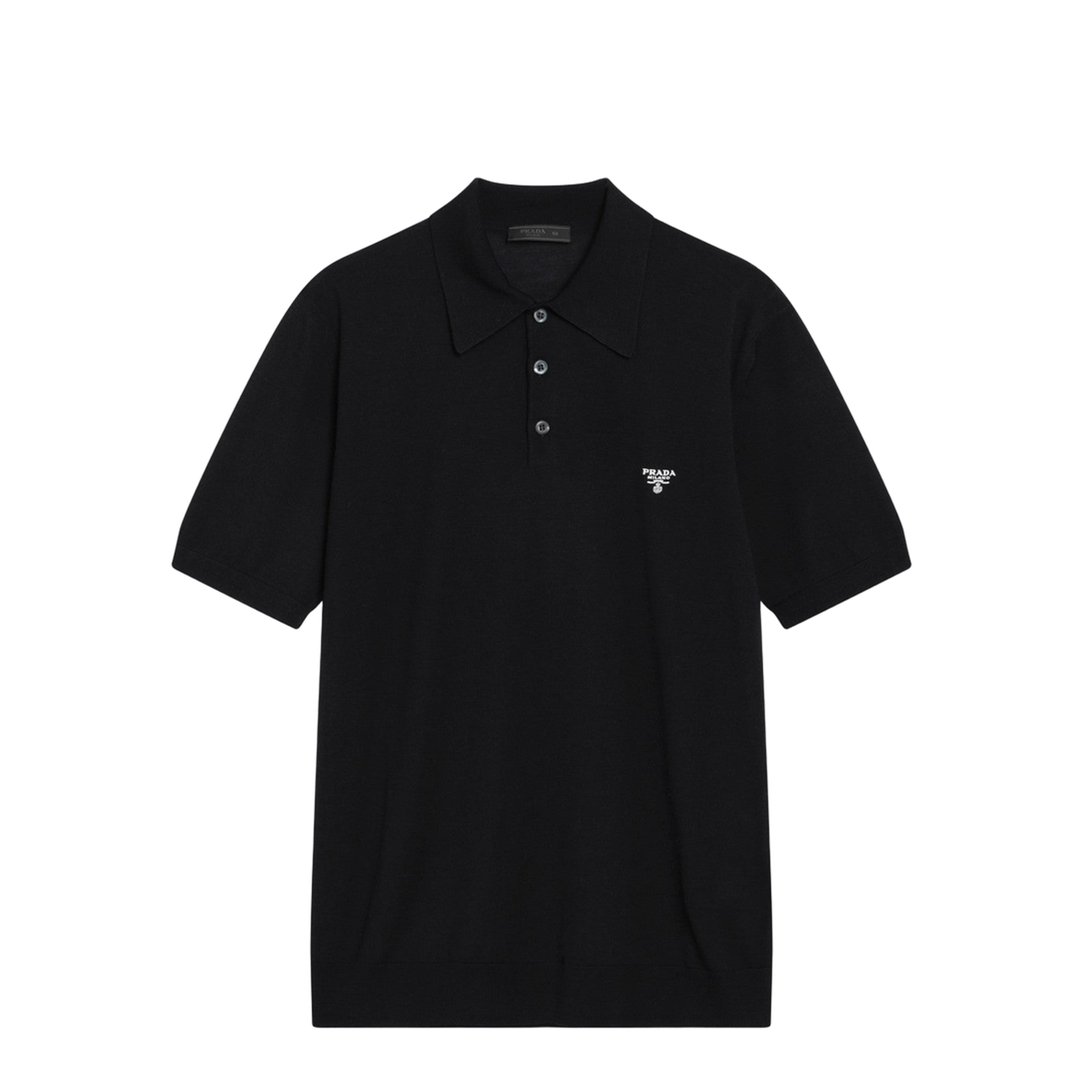 Blue Polo Shirt in Combed Wool