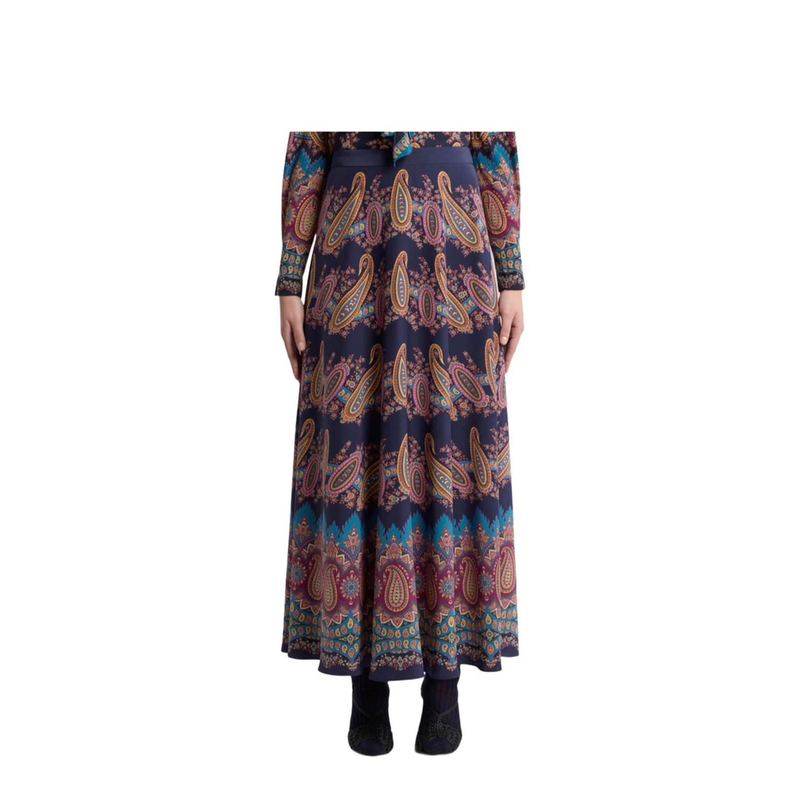 Silk Skirt with Placed Print