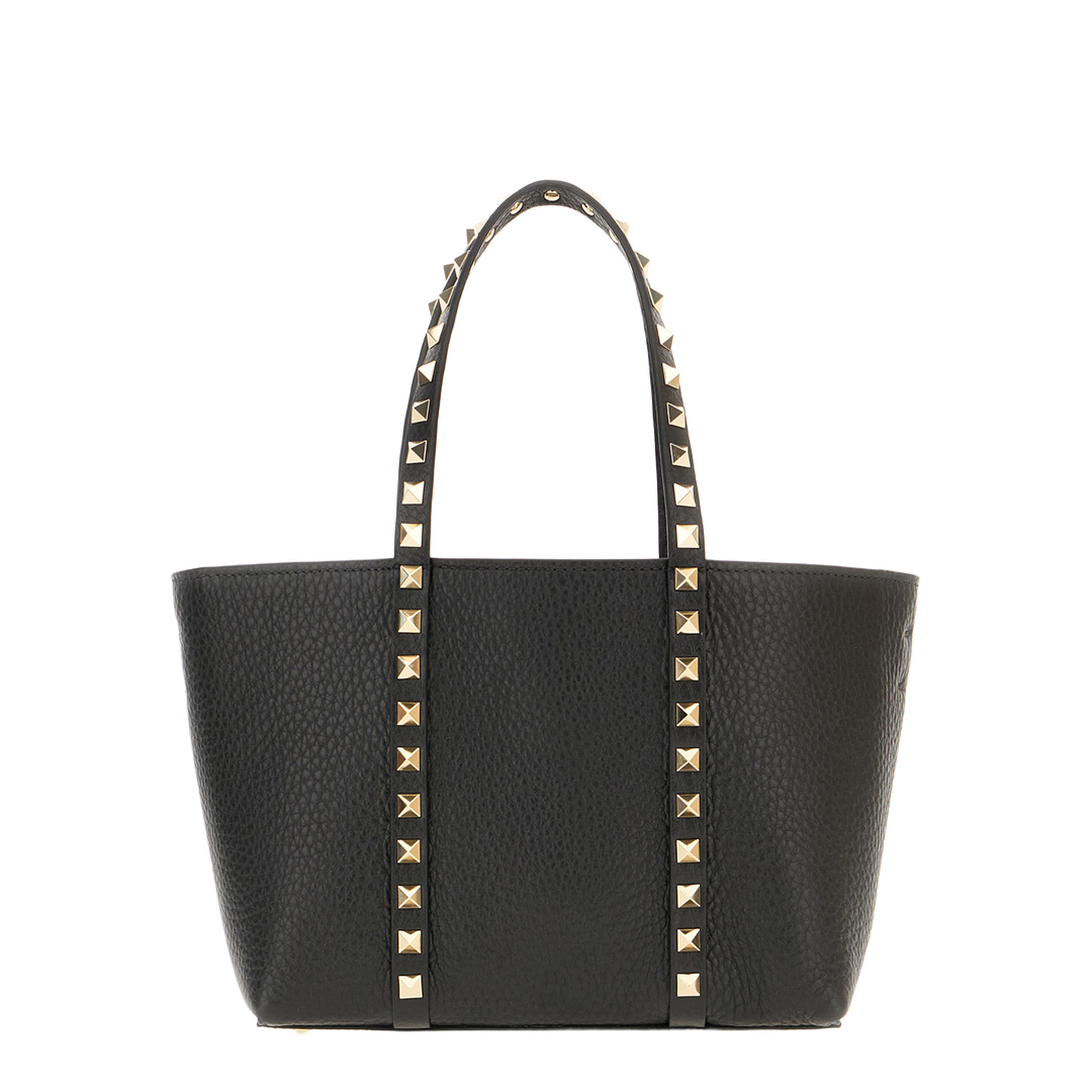 Black Leather Small Rockstud Shopping Bag