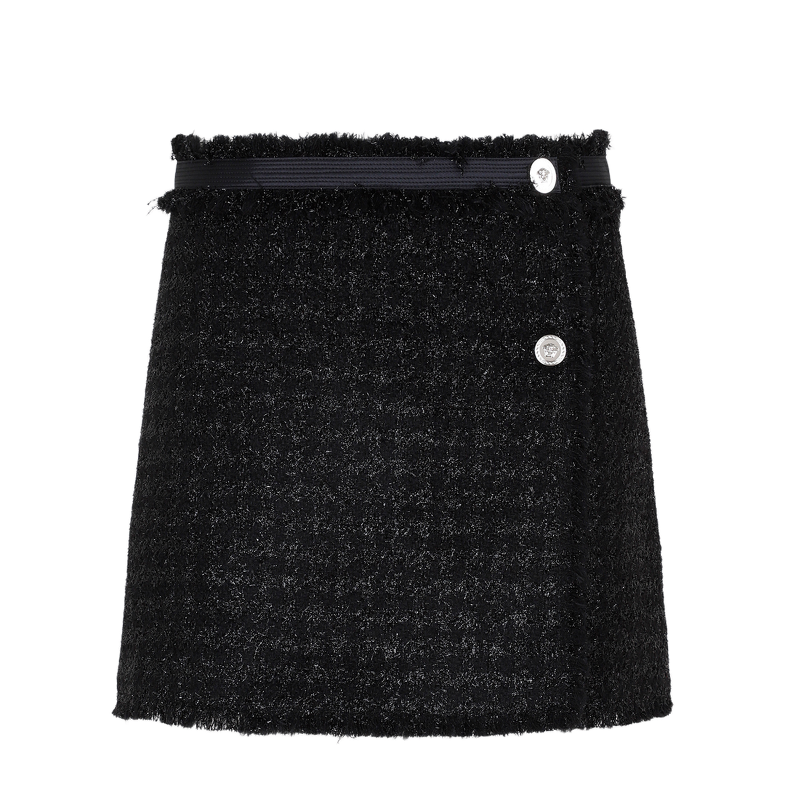 Black Mini Lurex Skirt with Silver-tone Hardware in Wool Blend