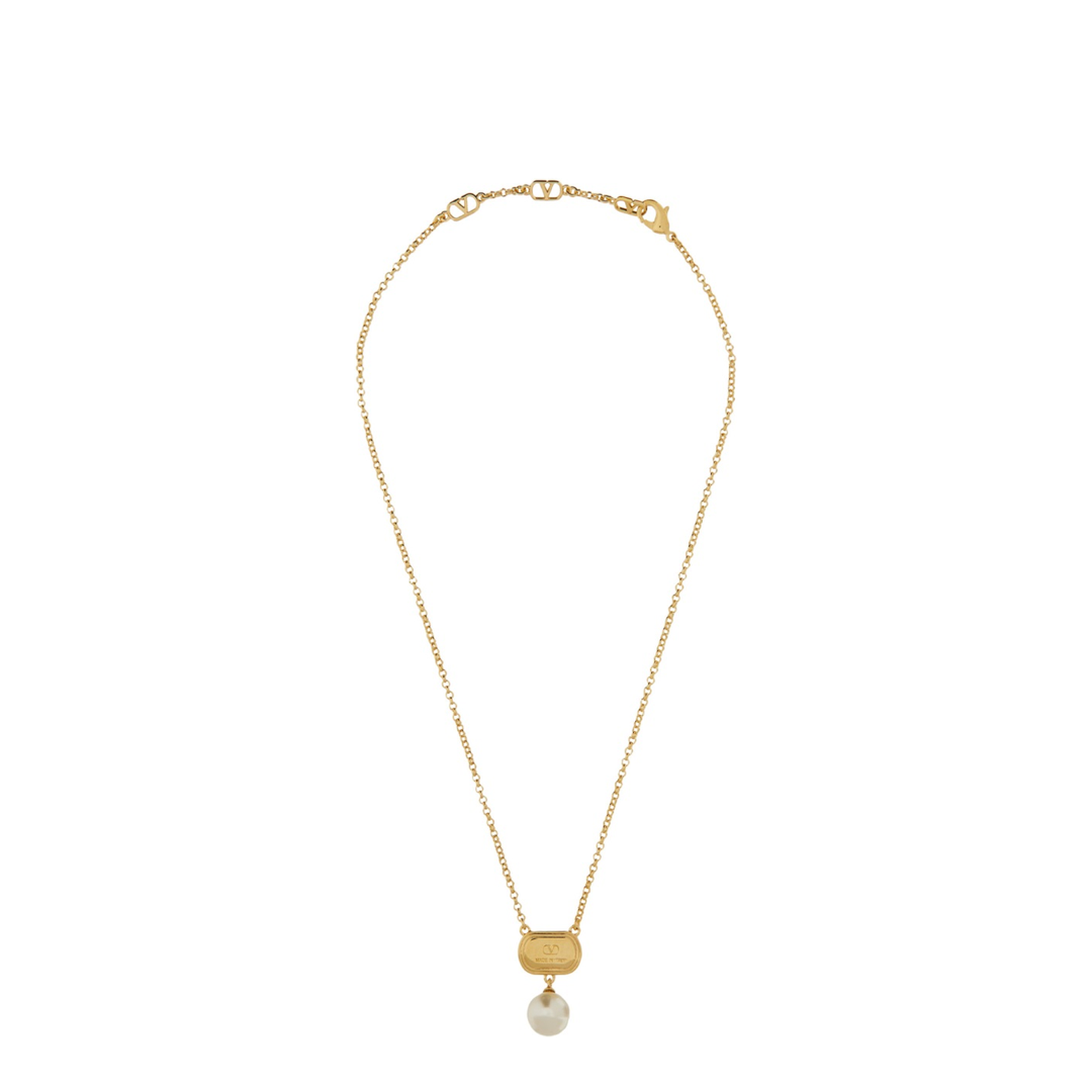 Metal Ovalette Necklace with Enamel, Crystal and Swarovski Pearl