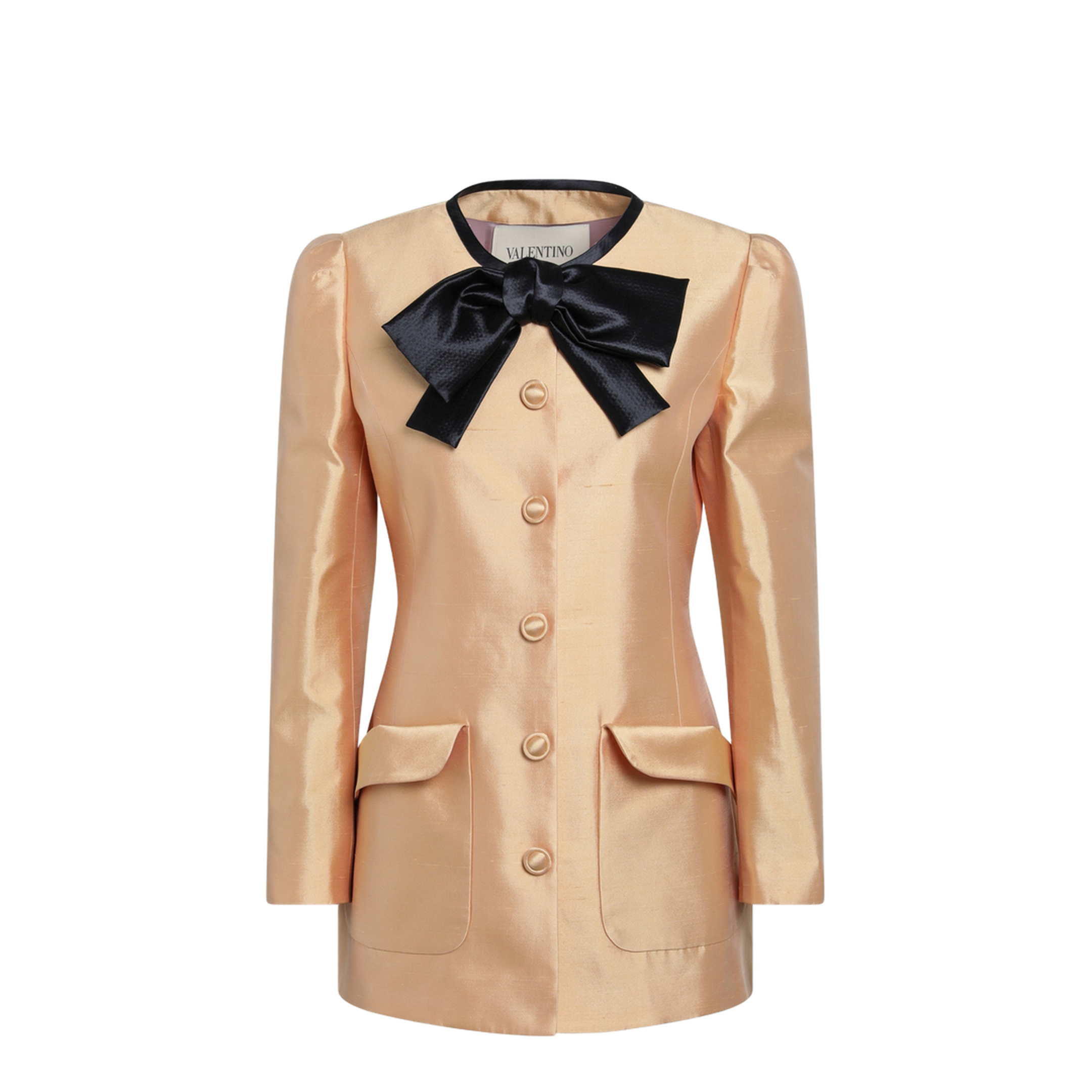 MAYFEYR - Valentino - Pea Coat In Shantung In Melon/Black - 8B0CJ4509F3F8E