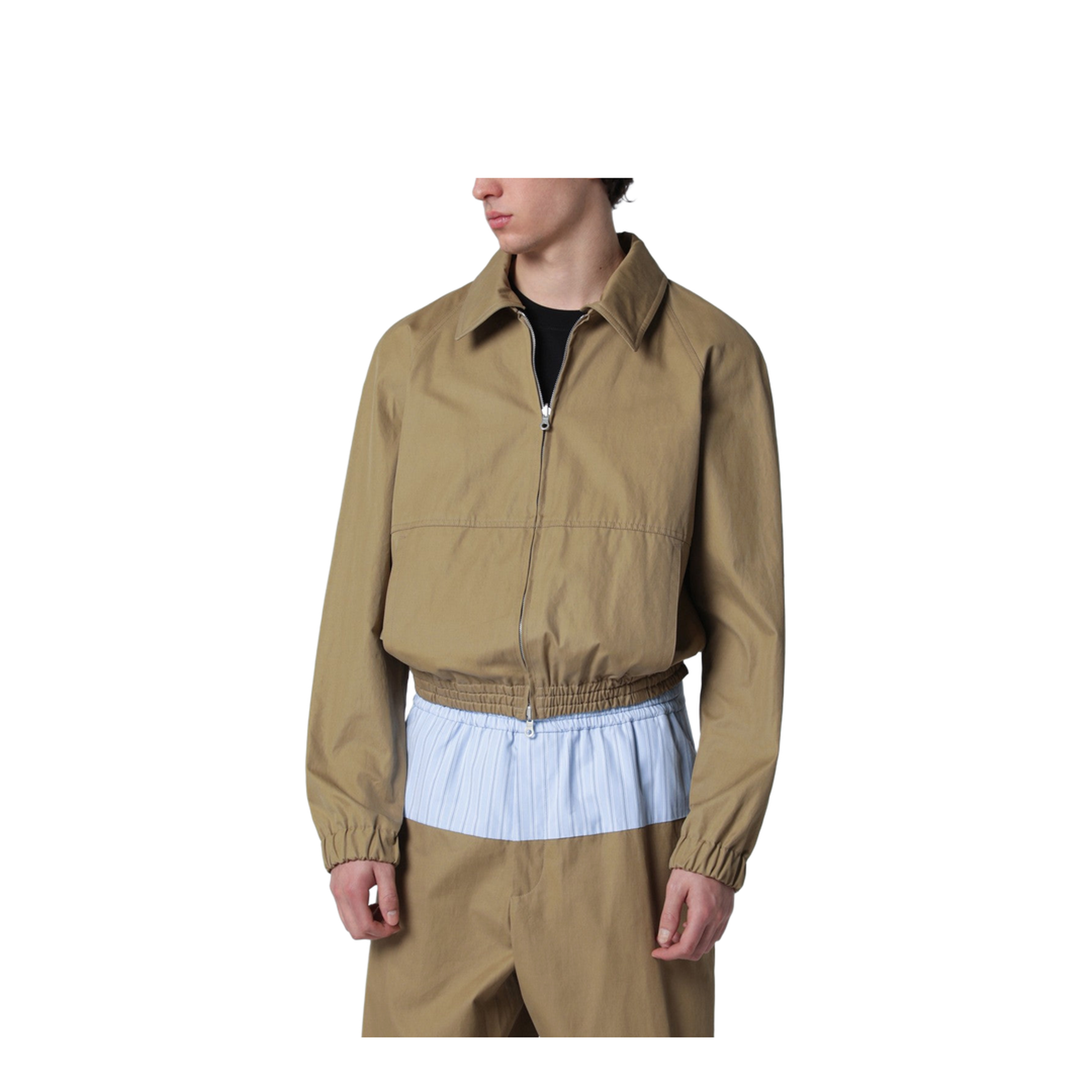 Beige Cotton-Blend Zip-Up Jacket